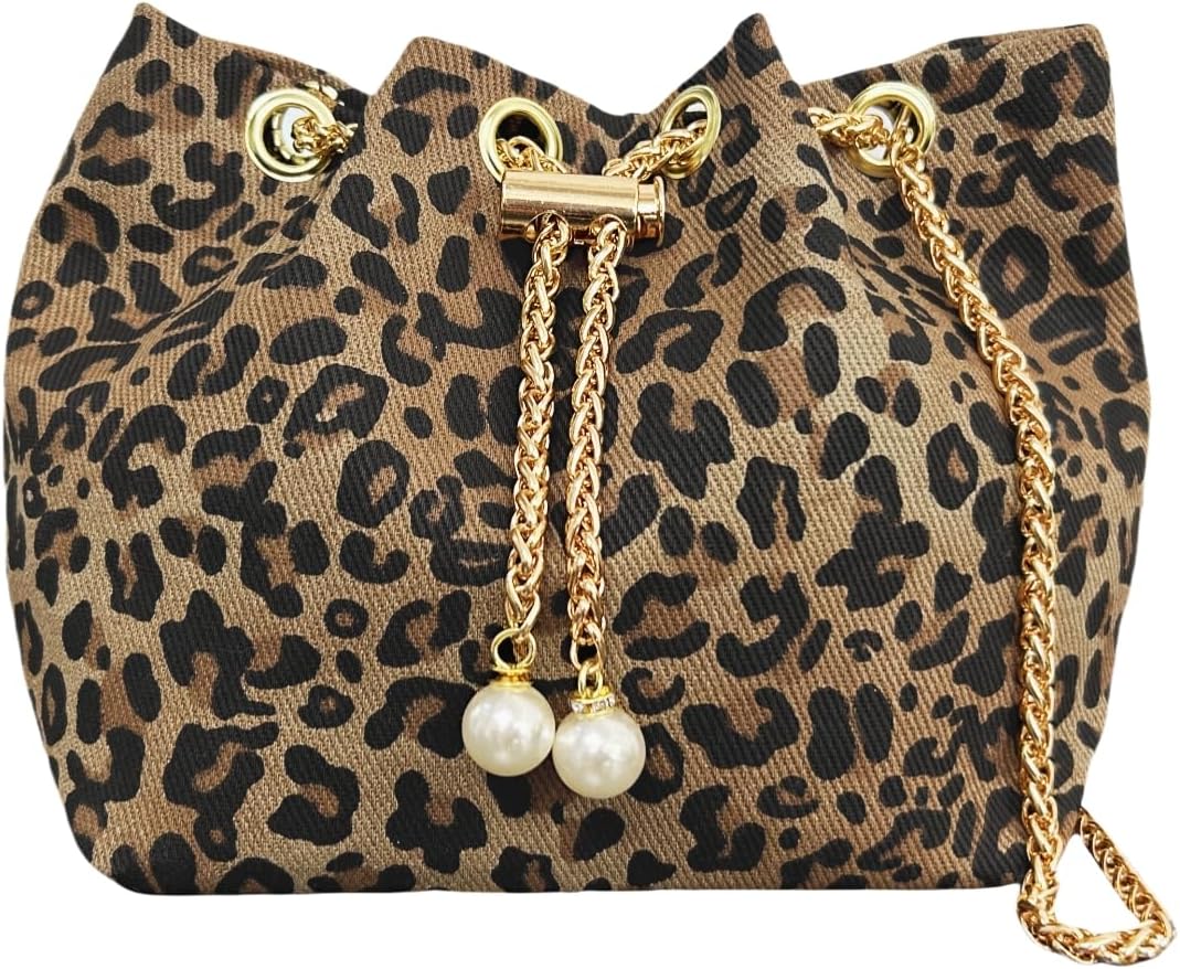 Mini Leopard Print Bucket Bag for Women, Small Crossbody Purse Cute Shoulder Bag Trendy Animal Print Handbag