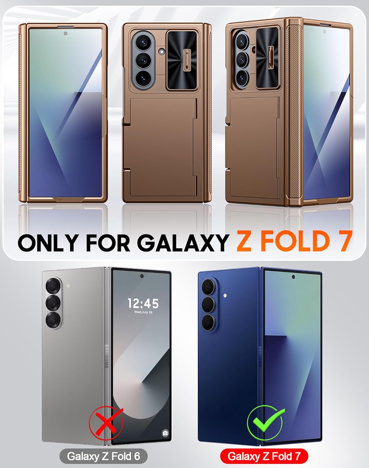 Vizvera for Samsung Galaxy Z Fold 7 Case RFID Wallet with Cards Holder [Hinge Cover] [Camera Cover] Shockproof Silicone Protective Phone Case for Z Fold 7 2025-Desert Gold