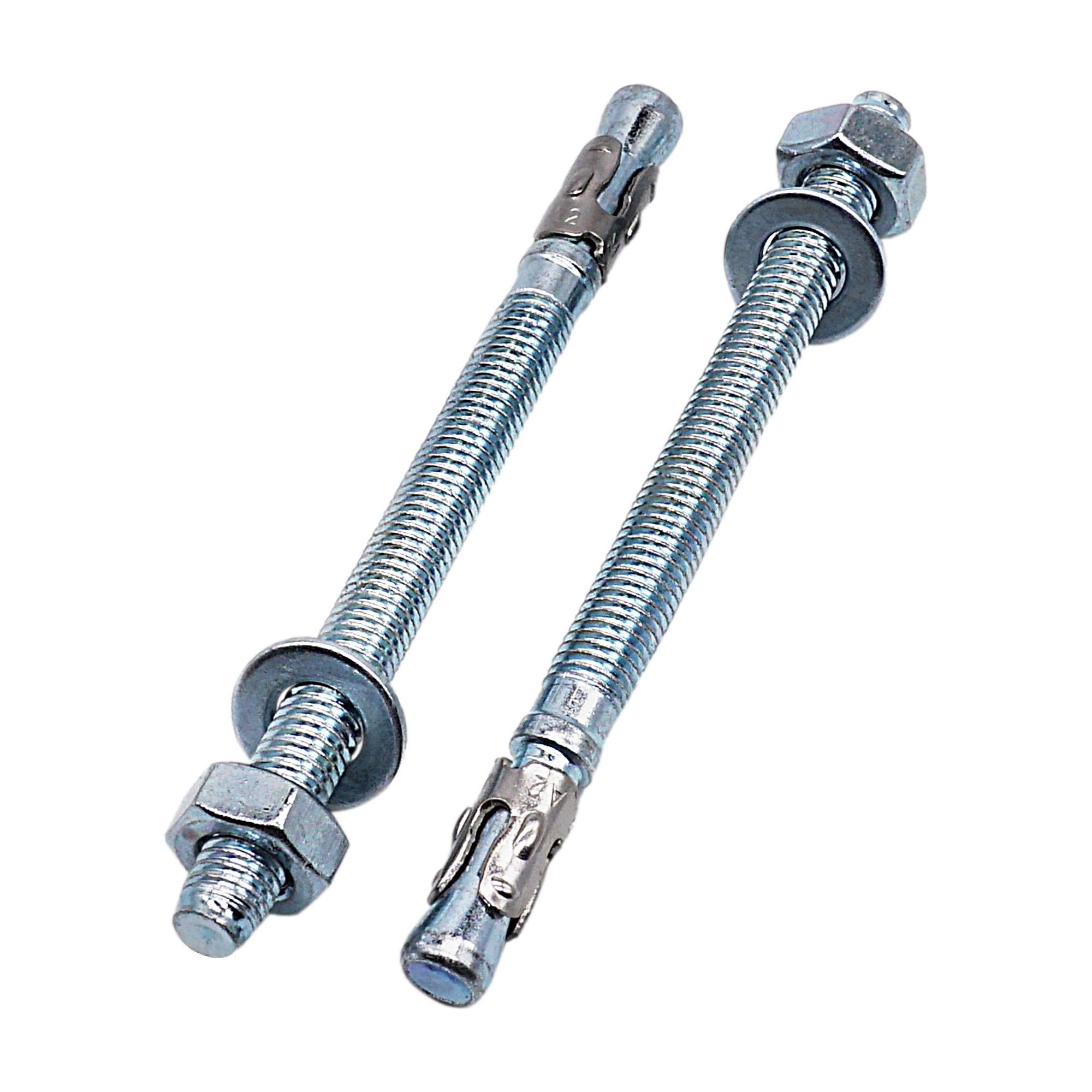 SKIR'CO (10 pcs) Zinc Plated Wedge Anchors M10 x 130 mm, Metal Dowels, Anchor Bolt, Masonry Anchors, Concrete Anchor