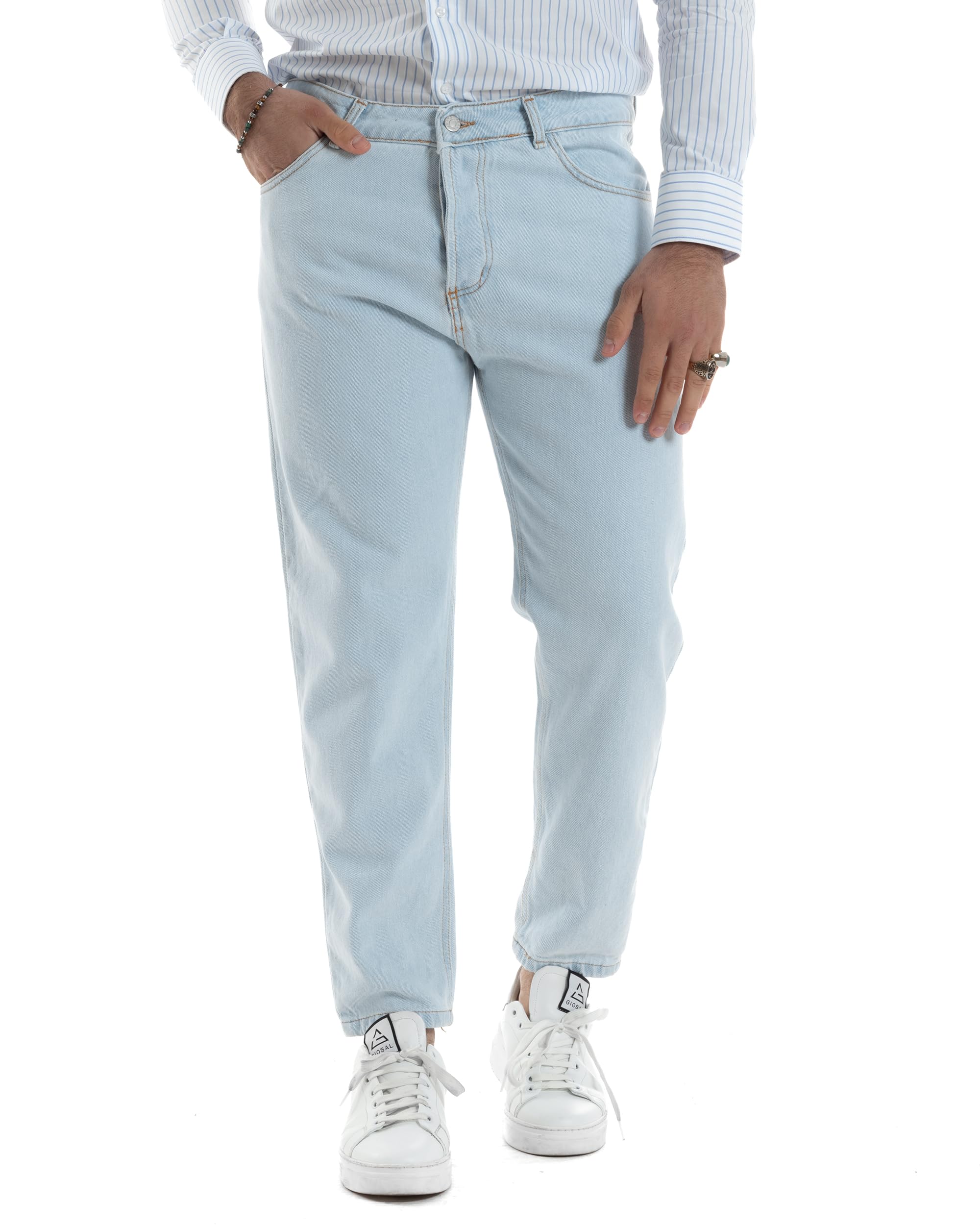 Pantalón vaquero de hombre largo con cinco bolsillos rotos, fabricado en Italia