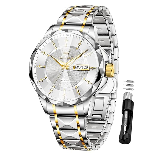 OLEVS Watch for Men Luxury Dress Waterproof Analog Quartz Watch Minimalist with Date Day Stainless Steel Watch 41mm Big Face for Large Wrist Reloj para Hombre