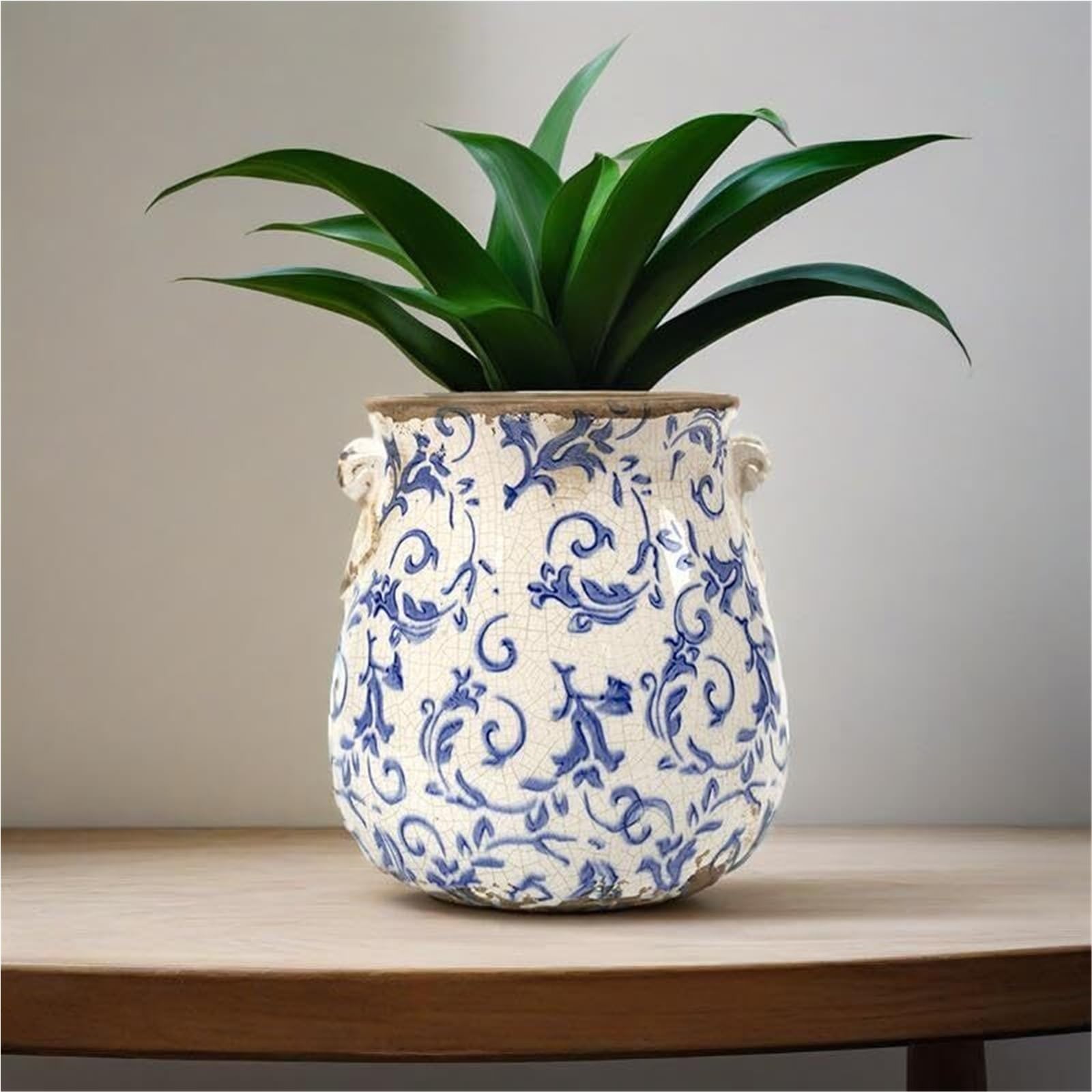Vintage doniczka na rośliny vintage, pojemnik na rośliny z otworem drenażowym, kwiat pęknięcie lód ceramiczna dekoracja ogrodowa (szary)