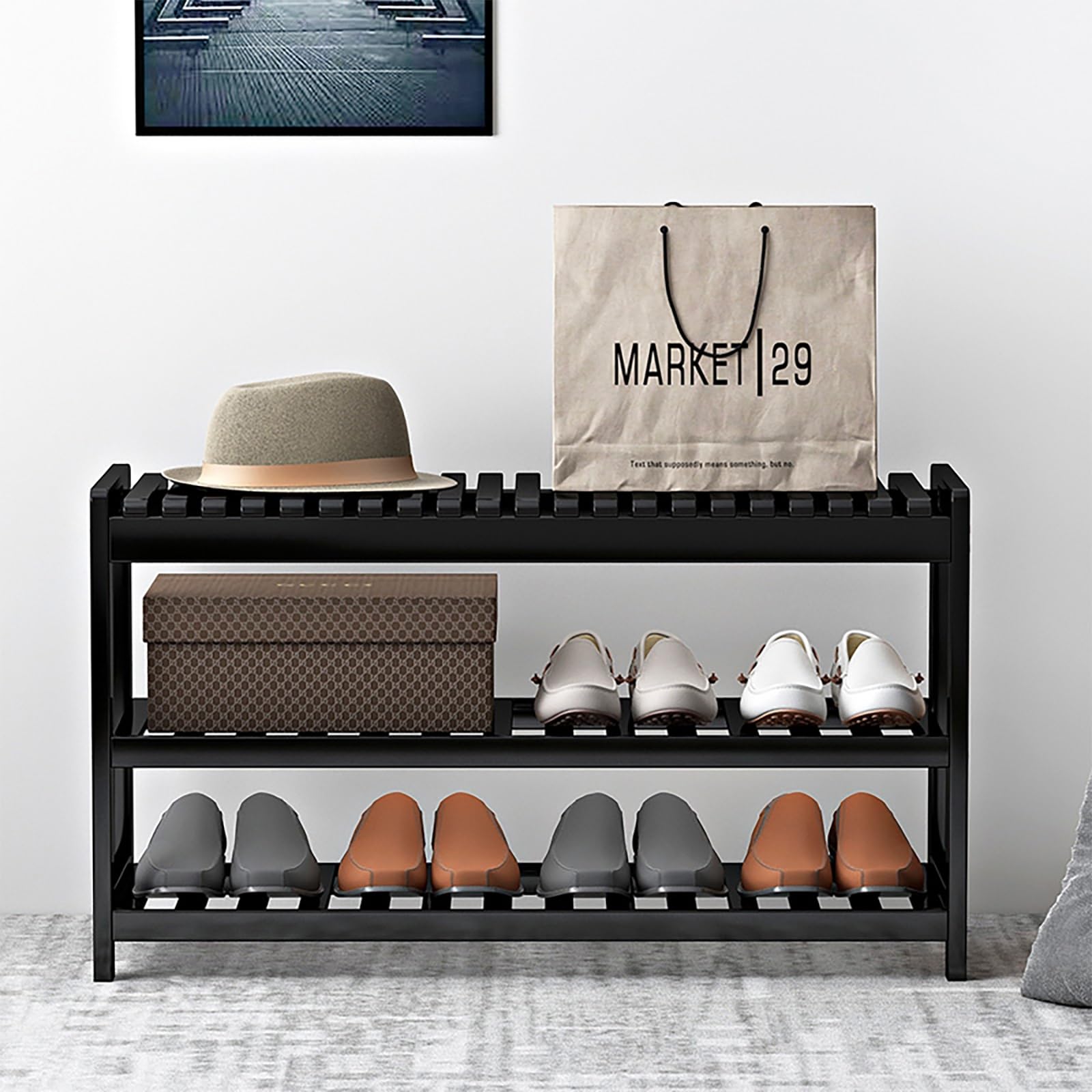 Banco de Zapatos de bambú Resistente Banco Zapatero con Asiento Grande Mueble Zapatero con Banco con Estante Inferior de Rejilla Ideal para Entrada Dormitorio Sala de Estar (Bianco 50 * 28*