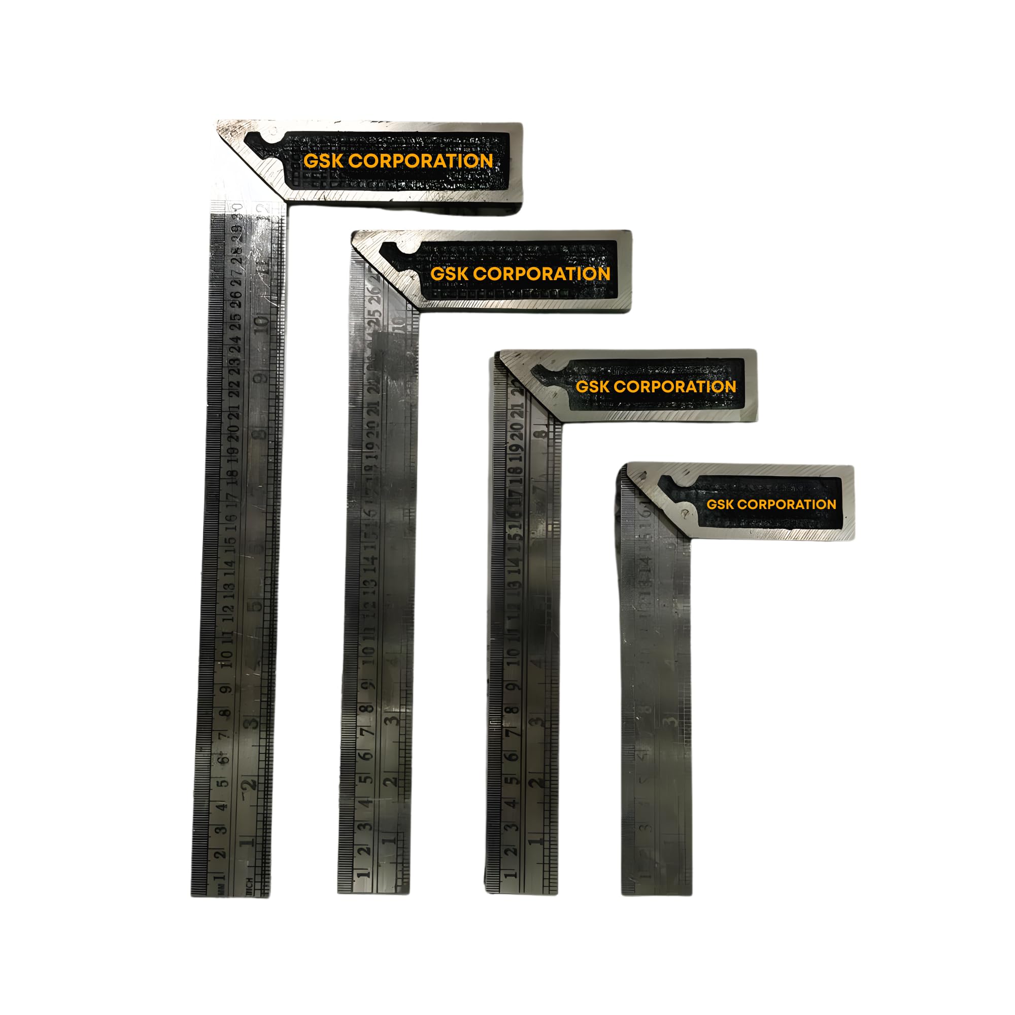Tri Square Right Angle Ruler Set, 6 Inch, 8 Inch, 10 Inch, 12 Inch, 4 Pieces-image-0