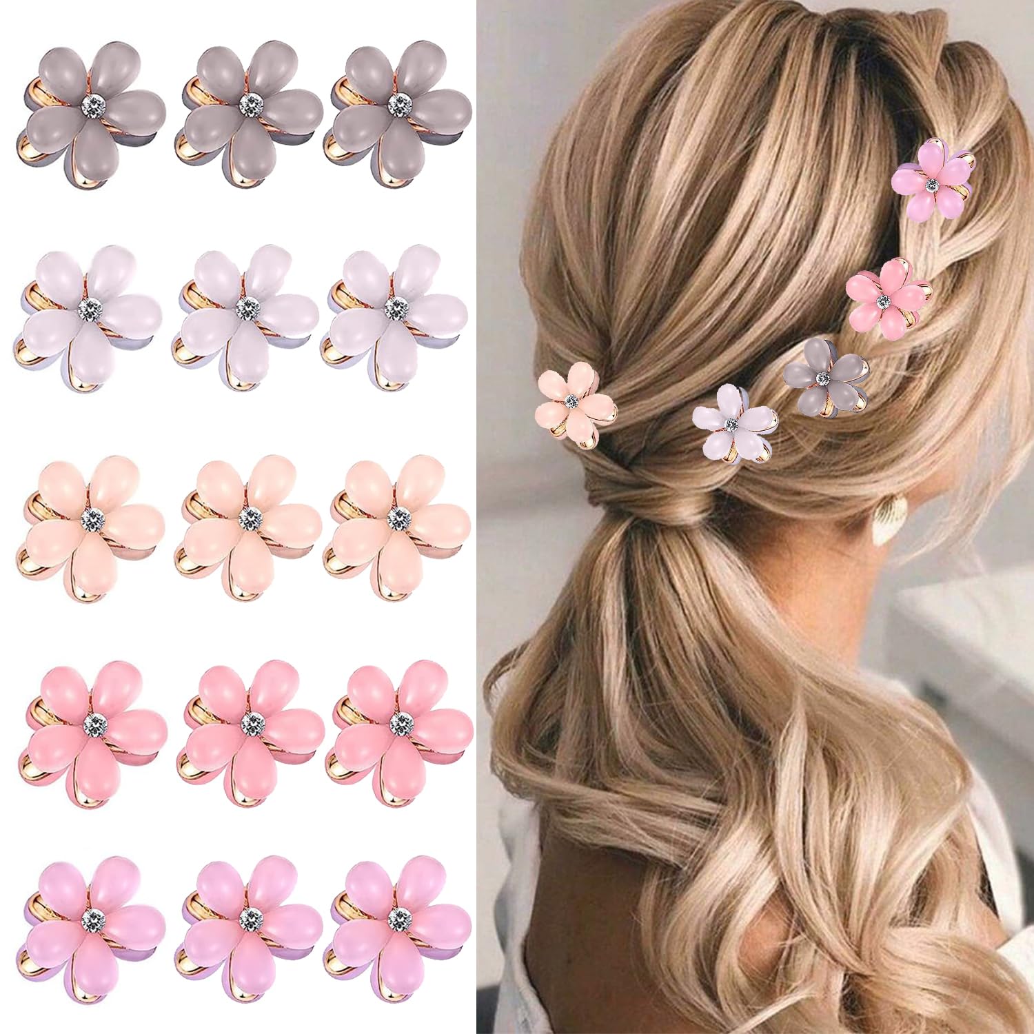 NWT 20Pcs Mini Flower Hair Clips with Rhinestone Small Flower Hair Claw Clips Amazon.com : YISSION 20Pcs Mini Rhinestone Flower Hair Clips  main image 3
