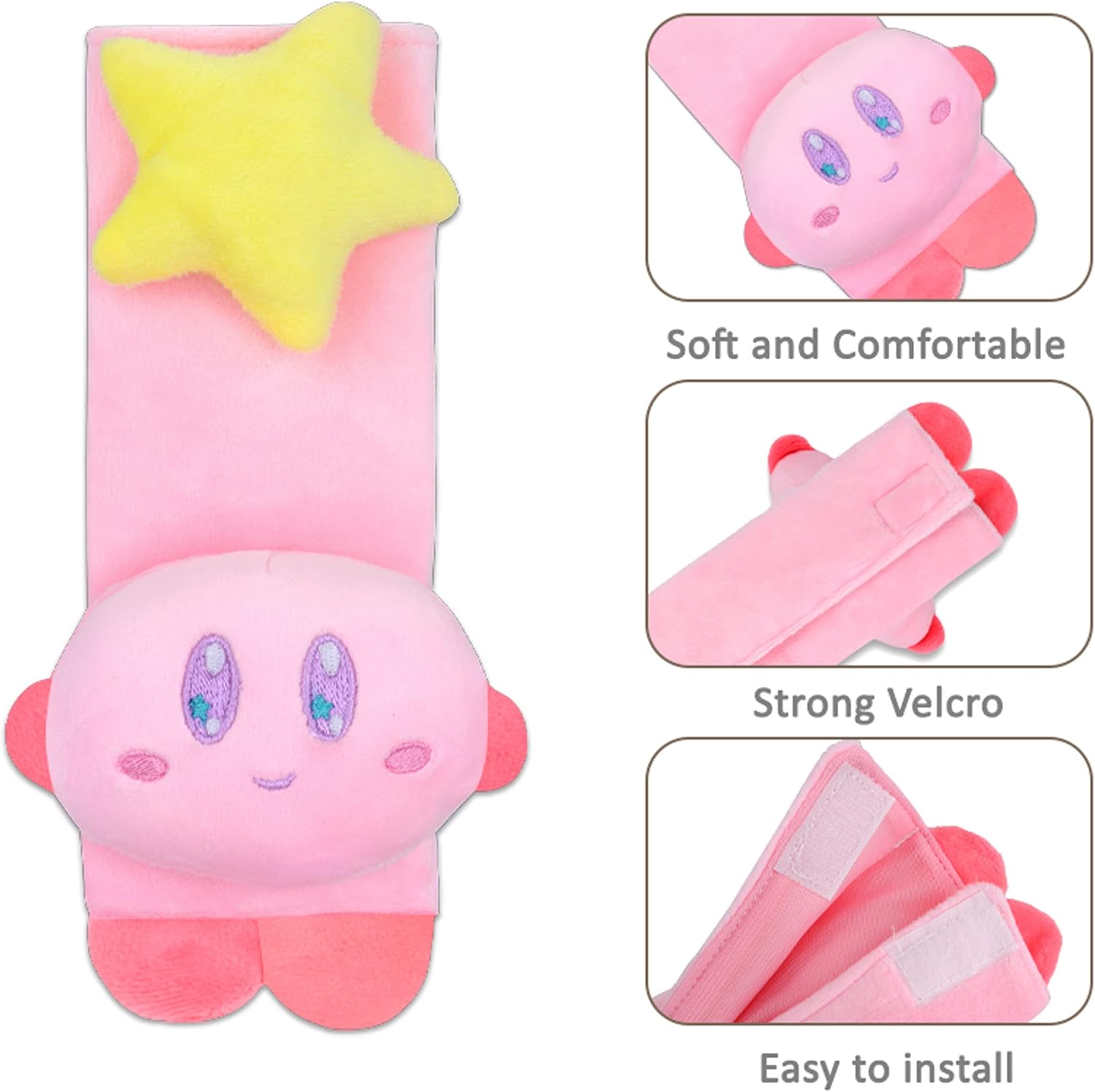 Roffatide Anime Kirby 2 PCS Car Seatbelt Shoulder Pad Seat Belt Cover Protector Plush Compatible with All Cars