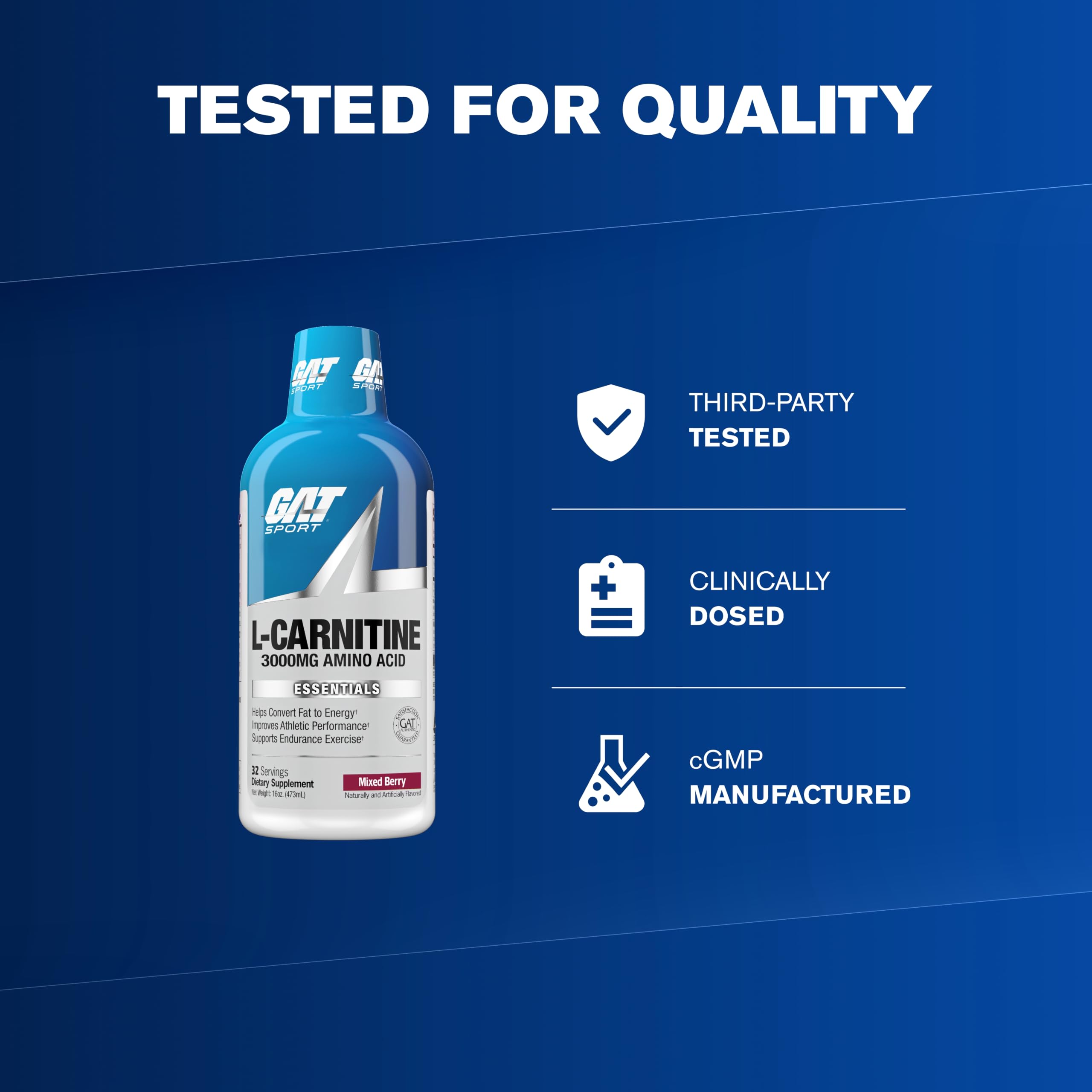 GAT SPORT L-CARNITINA 3000 mg, bayas mixtas, 16 oz (32 porciones)
