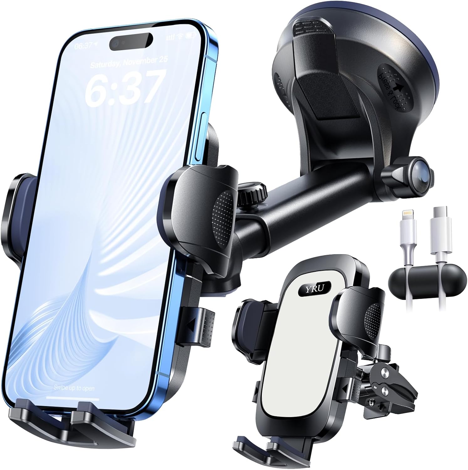 True Military-Grade 360 Degrees Rotatable Suction 2025 YRU Ultimate Car Phone Holder Mount 90+LBS Safest Strongest & Patent Certs Dashboard Windshield Vent for iPhone 16 15 Pro Max Samsung, Light Grey