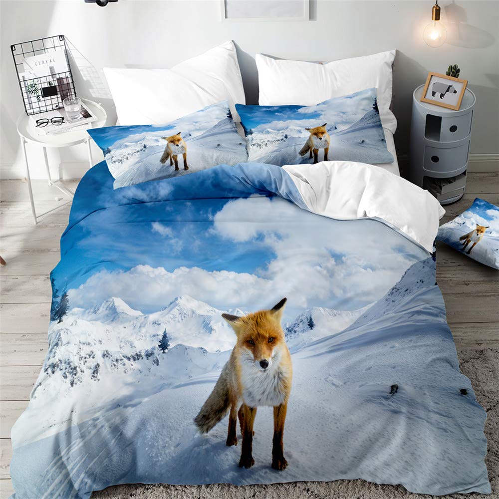 Morbuy Boys Winter Fox Fox Print Duvet Cover Set For Single Double Super King Size Bed, 3D Printed Microfiber Bedding Sets Duvet Set With Pillowcases And Quilt Case (,King-220X230cm)