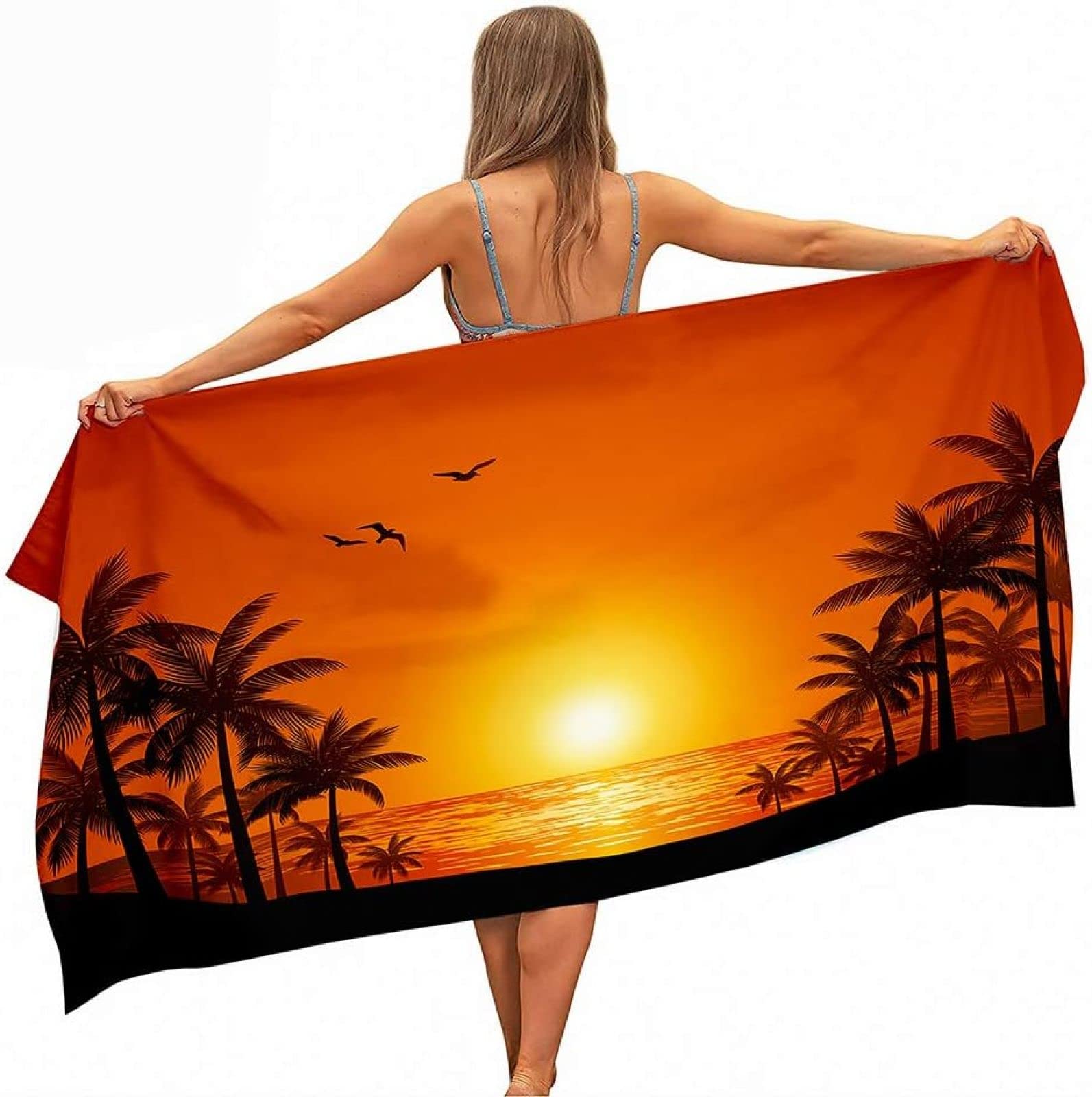 KATATI Serviette de Plage Coucher de Soleil Vue sur Océan, Séchage Rapide Microfibre Serviette de Bain, Coucher de Soleil Serviettes de Plage 200 x 200 cm, Voyages, Camping, Vacances Drap de Plage