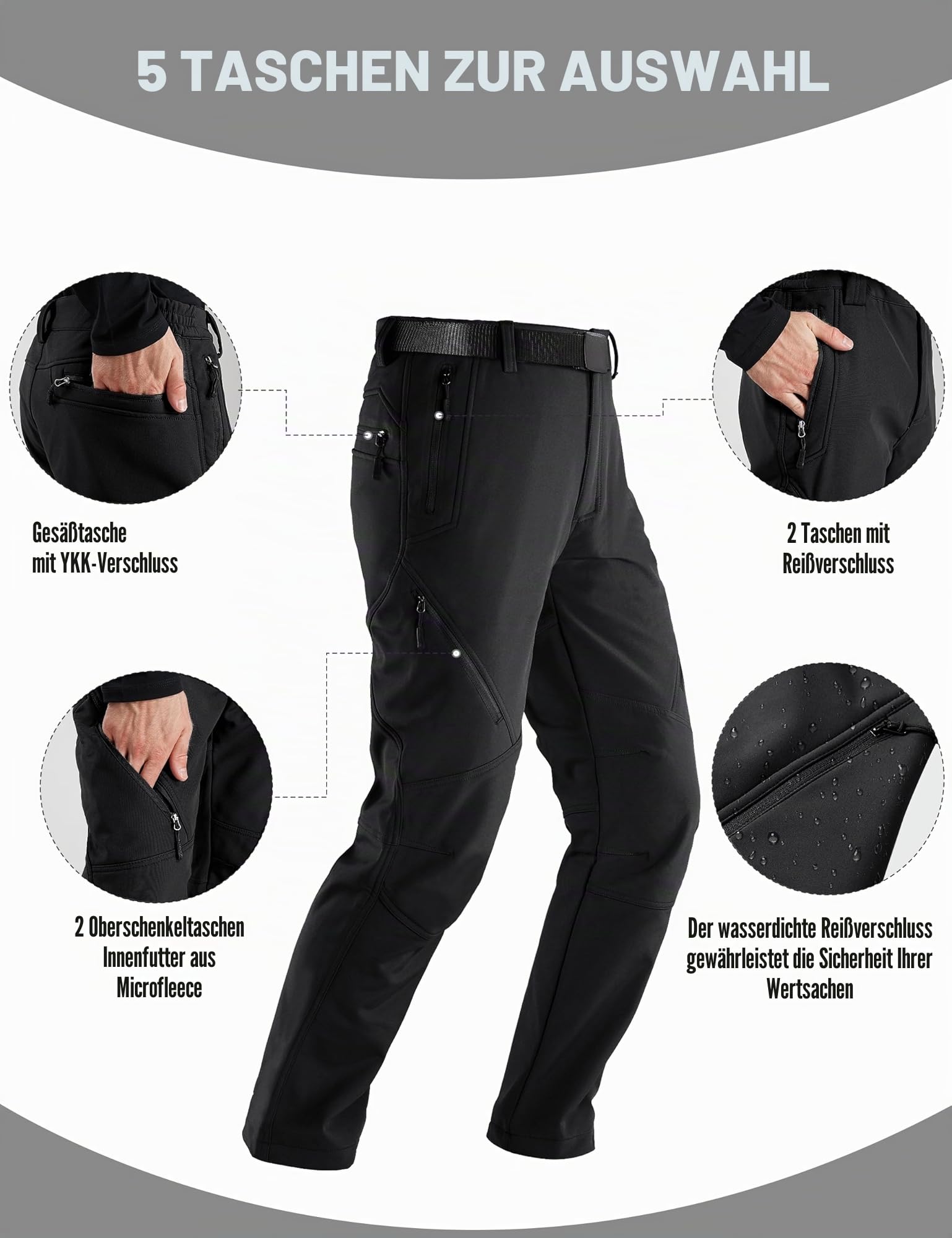 FREE SOLDIER Herren Winter wasserdichte Skihose Jagd Outdoor Hose Winddichte Thermohose Winterhose Softshellhose zum Klettern und Wandern