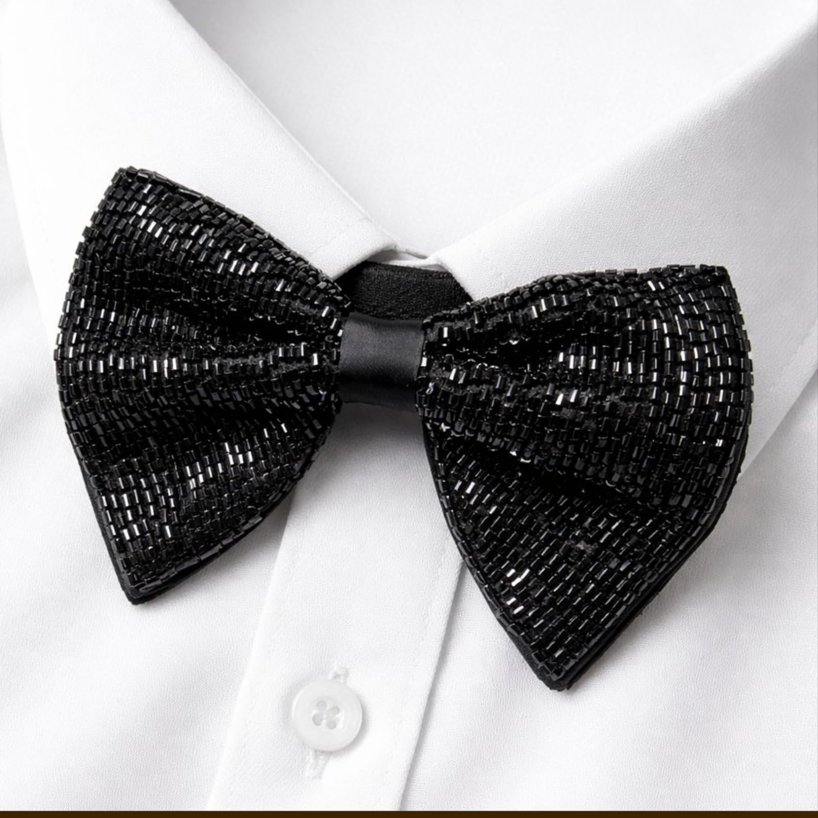 Premium Black Sequin Bow Tie | Designer Beaded Bowtie for Men | Adjustable Formal Wedding & Evening Party Accessory-picture-35