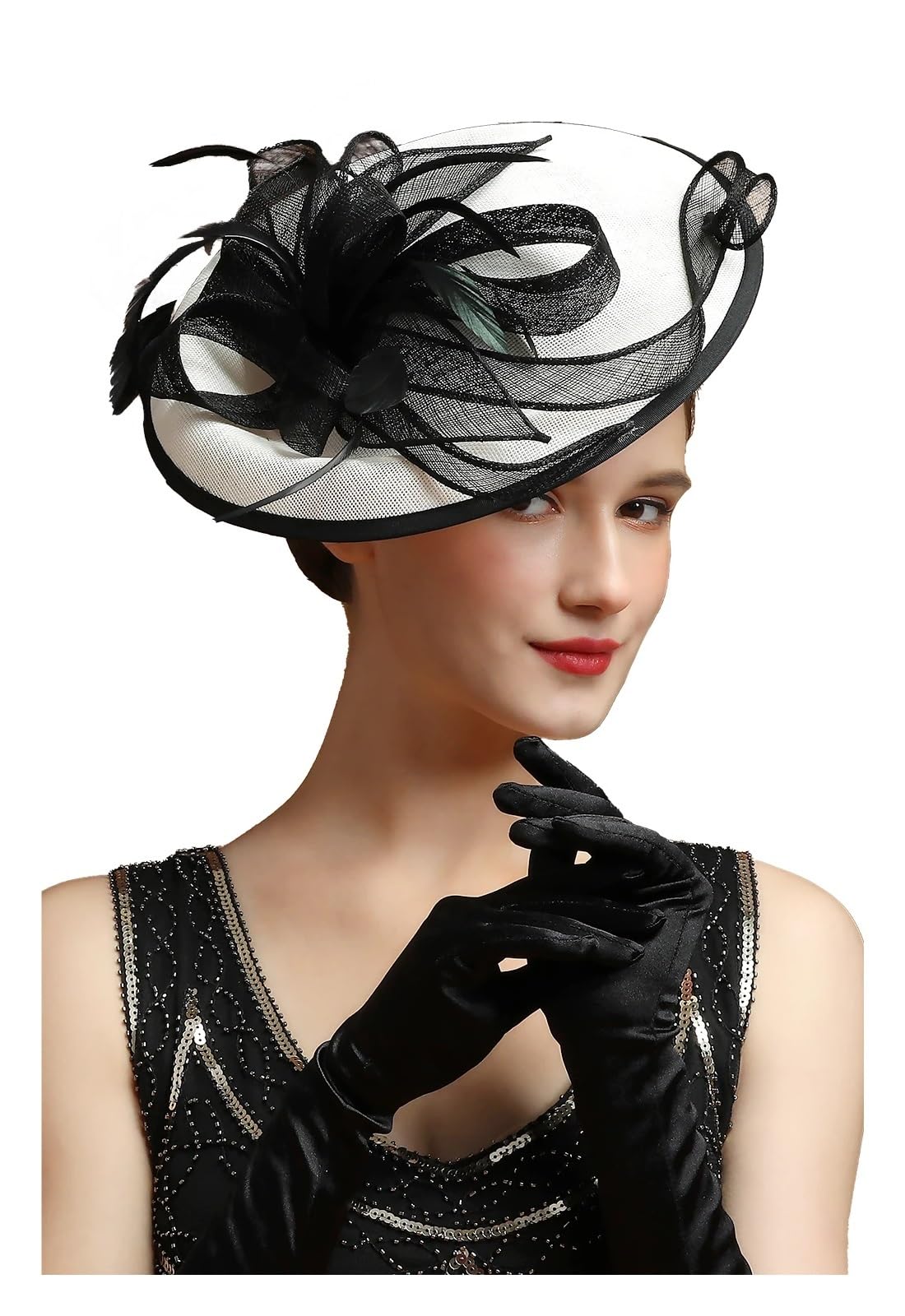 Dsfdfdg Unisex Black White Wedding Hat Large Sinamay Fascinator Fancy Multicolour Tea Party Flower Headdress Female Top Hat Church Hat For Women (Black White)