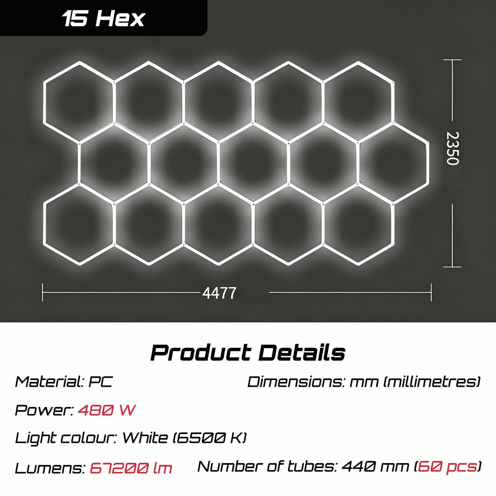 Sześciokątna lampa sufitowa LED do garażu, łączna oprawa ścienna | Lampa LED o strukturze plastra miodu z obudową PC, 6500 K zimna biel, do warsztatu warsztatowego samochodu - siłowni