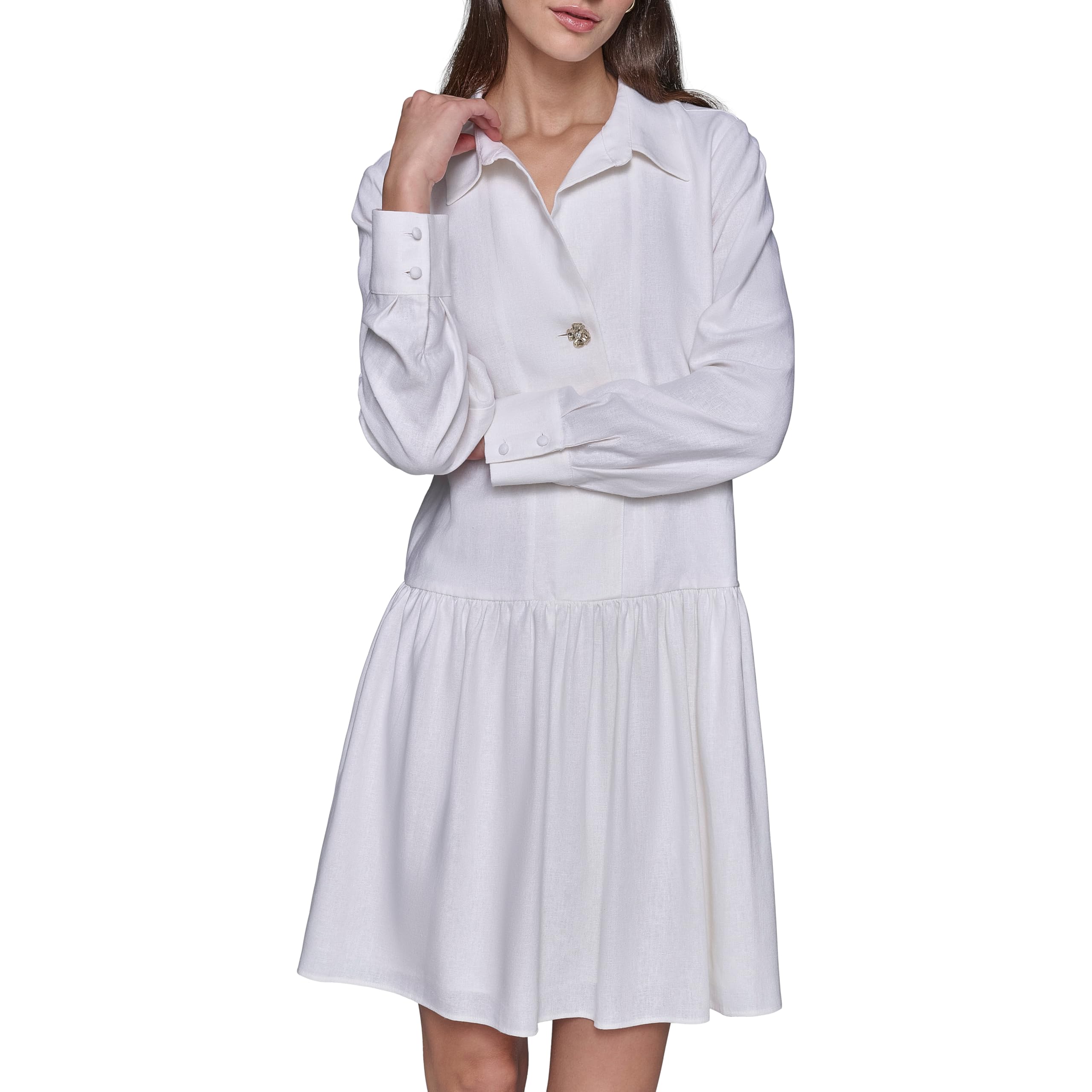 Karl Lagerfeld Vestido Camisero de Lino con Volantes Fruncidos para Mujer