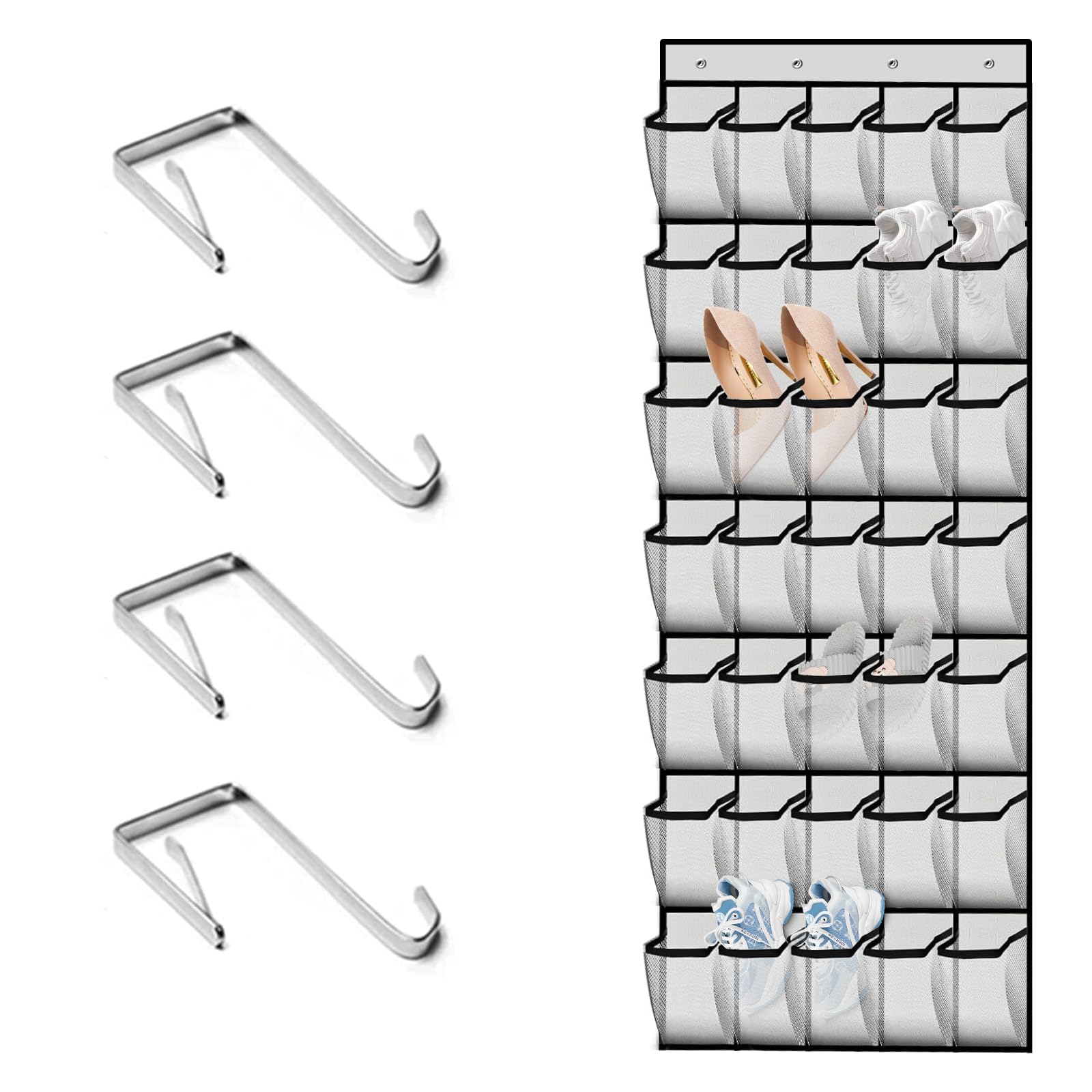 Ytugil White Over Door Shoe Storage Organiser - 35 Pockets Over The Door Storage, Hanging Shoe Rack Holder Organiser For Door Closet Mesh Shoes Holder Hanger (White)