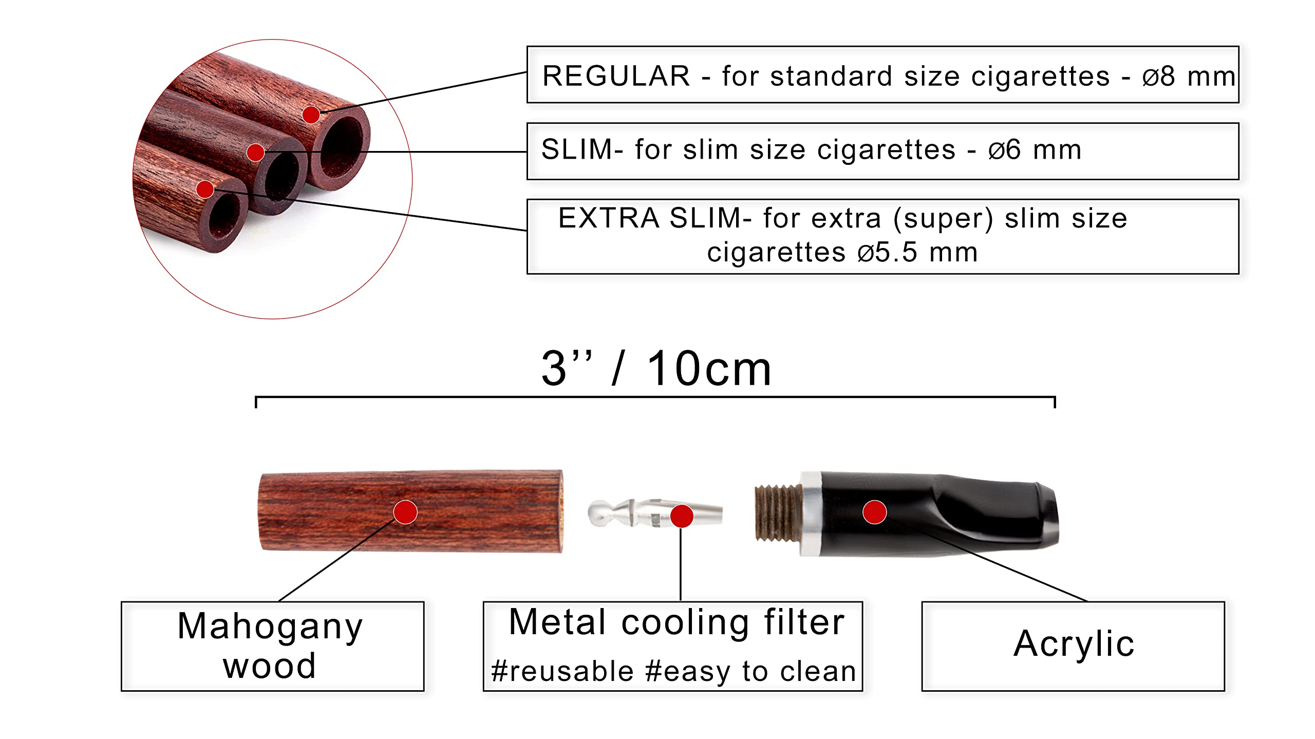 Dr. Watson - 3" Wooden cigarette holder, fits Regular size cigarettes, Brown - Image 2