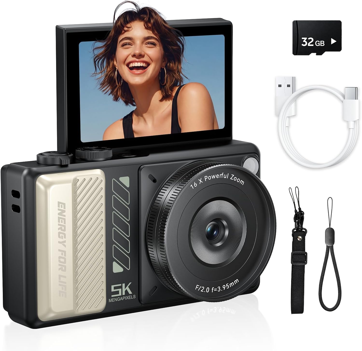 5K Digital Camera for Photography, 2026 Latest 80MP Autofocus WiFi Vlogging Camera for YouTube, 3'' 180 Flip Screen Compact Travel Camera for Beginners with 16X Zoom, 32GB TF Card, Flash (Black)