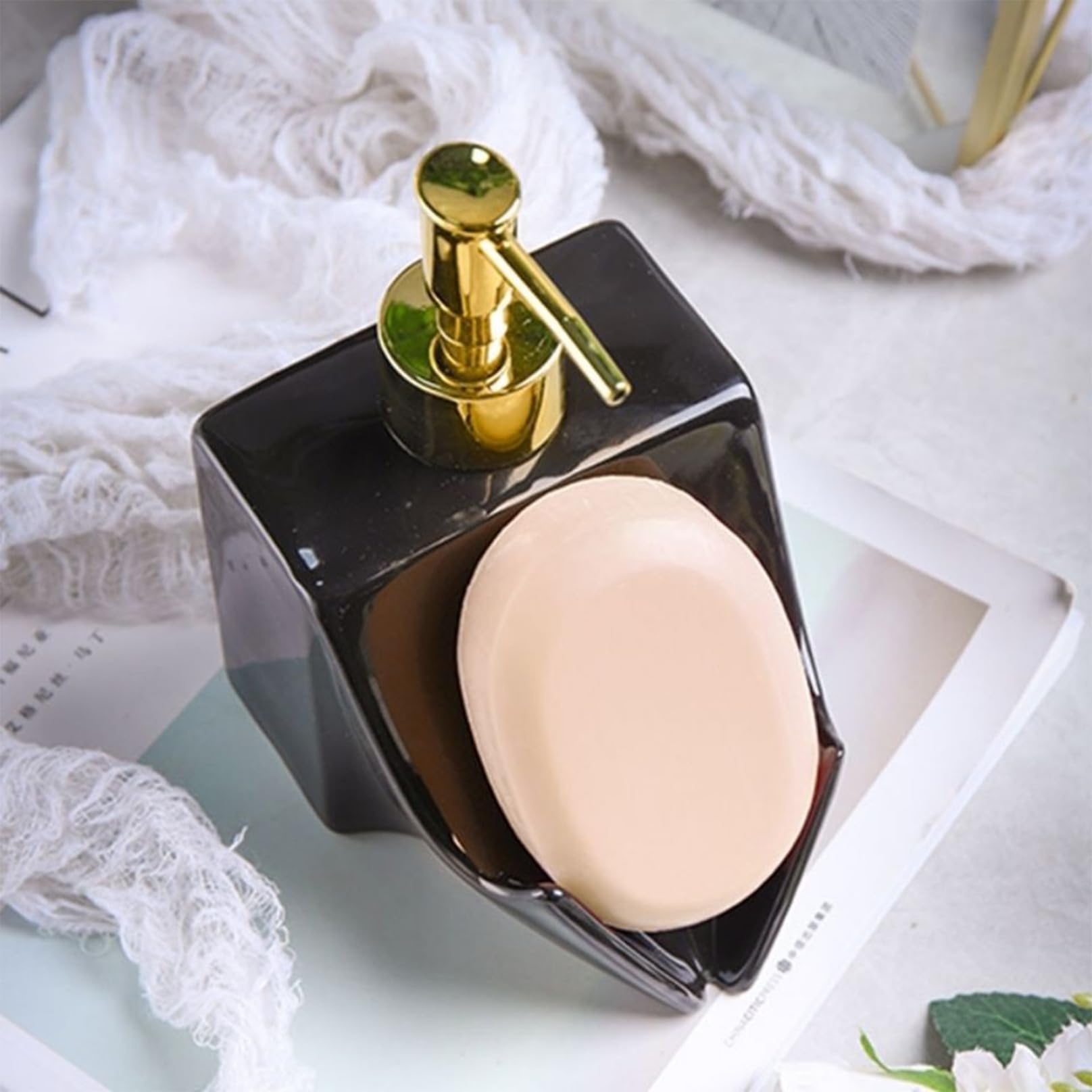 Multifunktionale Keramik-Lotion-Flasche, 400 ml/13,5 Unzen Händedesinfektionsmittel können entwässert Werden, und die Händedesinfektionsmittelflasche mit Zwei Purten White-400ml