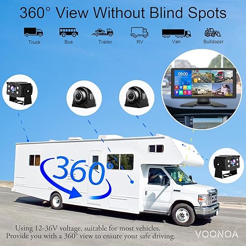 Miniatura 4 de Sistema de cámara de respaldo 4K RV de 10.36 pulgadas, monitor de pantalla táctil dividida cuádruple con 4 cámaras de visión lateral trasera de