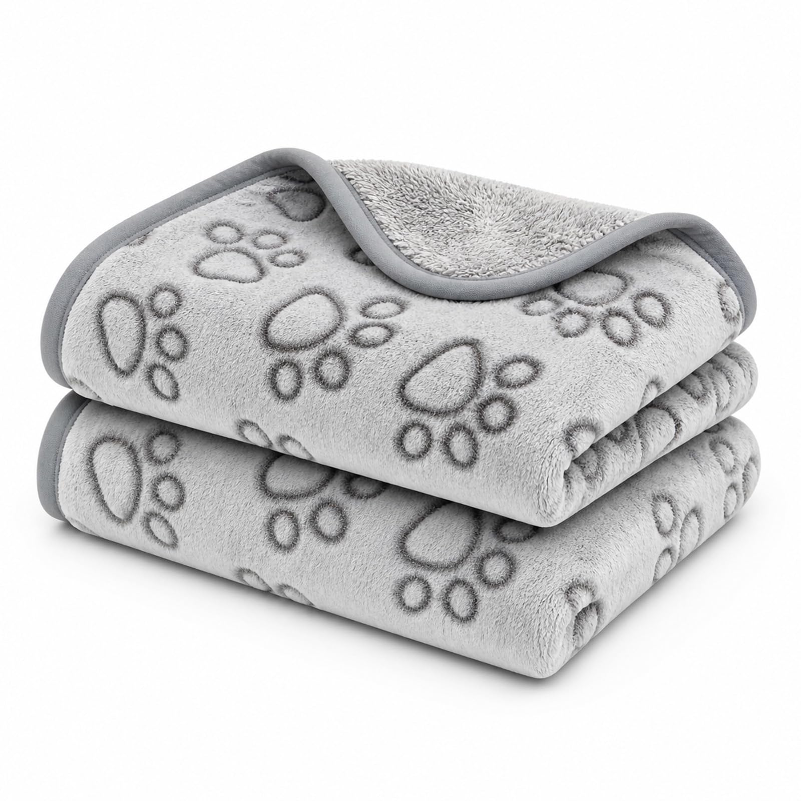Dog Blanket 2Pcs, Soft Fluffy Fleece Pet Blanket for Dogs and Cats, Warm Paw Print Flannel Throw, Washable Puppy Blanket for Sofa, Bed, Crate, Grey, 40 x 60 cm