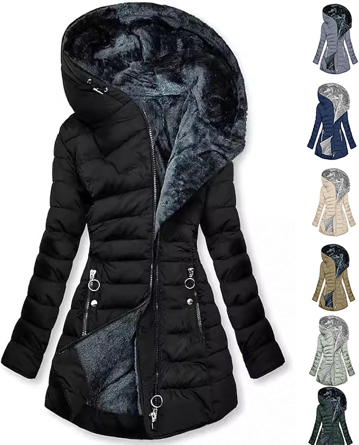Long Winter Coats For Women Fleece Lined, Waterproof Warm Long Puffer Jacket With Hood Oversized With Zip Pockets