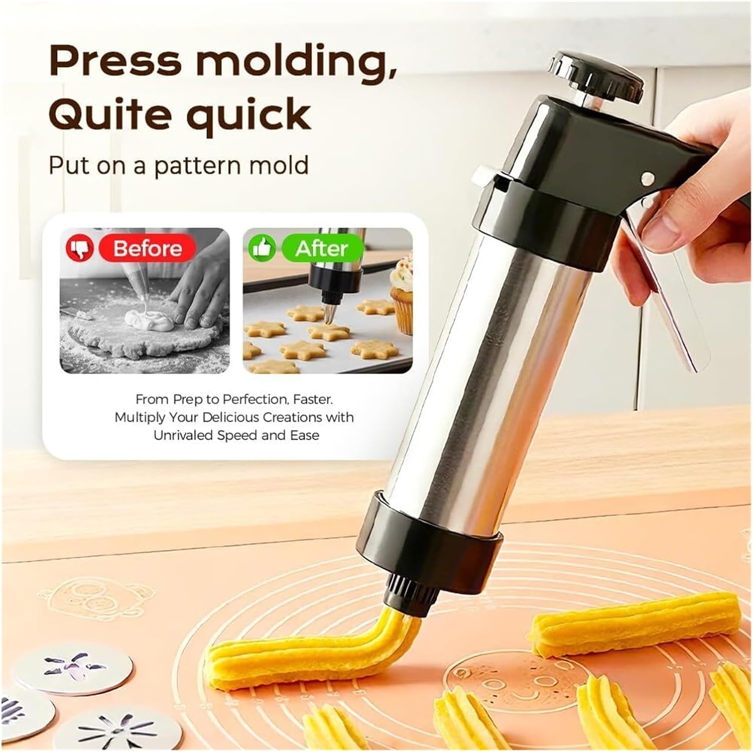 Stainless Steel Cookies Press Biscuit Gun Kit Decorating Nozzle Melted Bean For Kitchen Baking Cream Decorating Gun Baking Mold(Red)