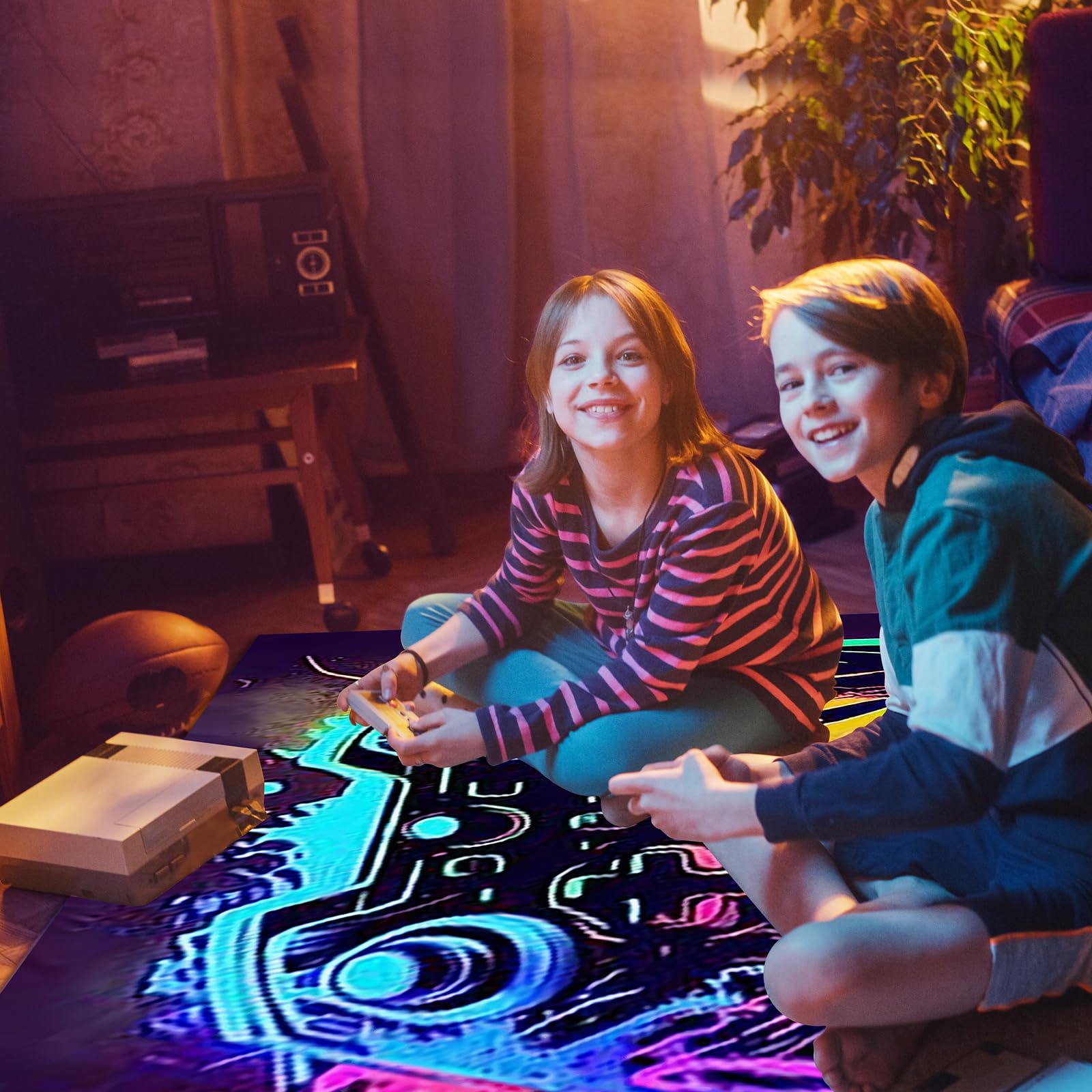 Game 3D Controller Bereich Teppich 120 x 160 cm, rutschfeste Fußmatte Graffiti Spielkonsole Dekoration, Waschbar Gamer Teppich Carpets für Gamer Jungen Teen Schlafzimmer Wohnzimmer (F)