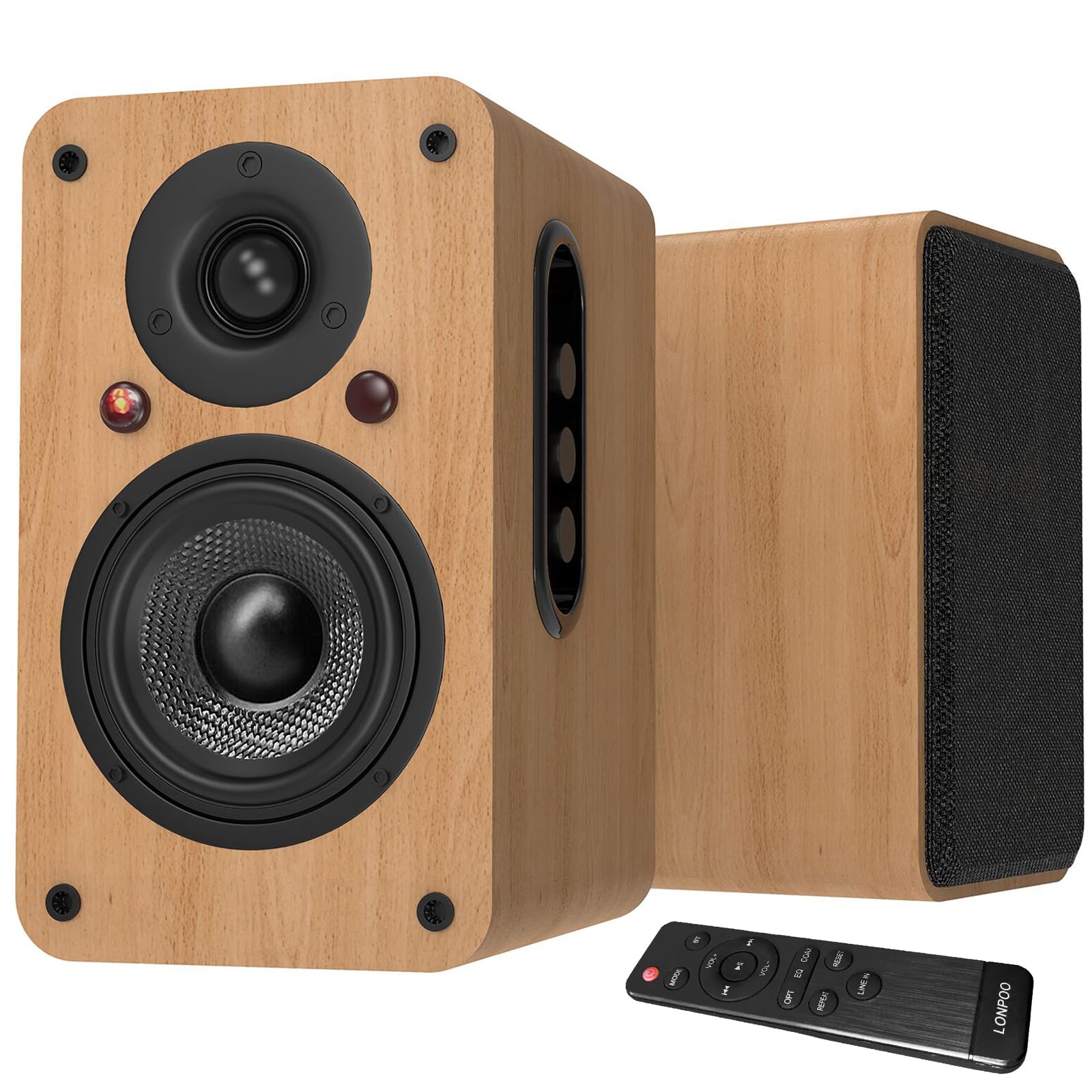 LONPOO Aktiv Regal-Lautsprecher Paar,100W RMS Aktivlautsprecher mit 4-Zoll Kohlefaser-Tieftöner, Bluetooth5.3, HDMI ARC, Optisch, Koaxial, USB, AUX-IN, Fernbedienung (LP-42X Gelb)