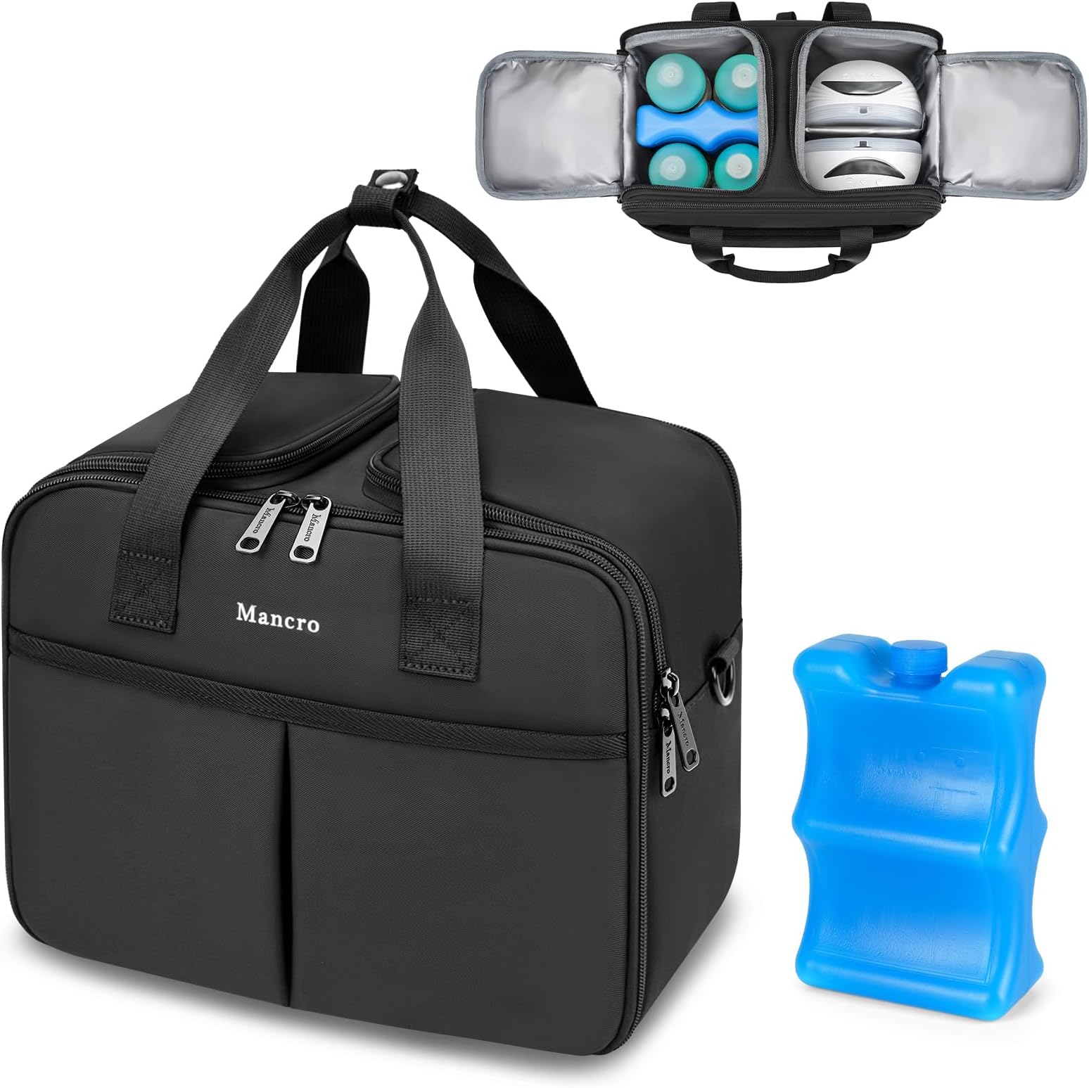 Wearable Breast Pump Bag with Cooler, Compatible with Willow/Elvie/Momcozy M5/S12 Pro/Medela Pump, Breast Milk Cooler Travel Bag with Ice Pack Fit 4 Baby Bottles for Nursing Mom Daycare, Black