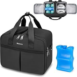 Wearable Breast Pump Bag with Cooler, Compatible with Willow/Elvie/Momcozy M5/S12 Pro/Medela Pump, Breast Milk Cooler Travel Bag with Ice Pack Fit 4 Baby Bottles for Nursing Mom Daycare, Black
