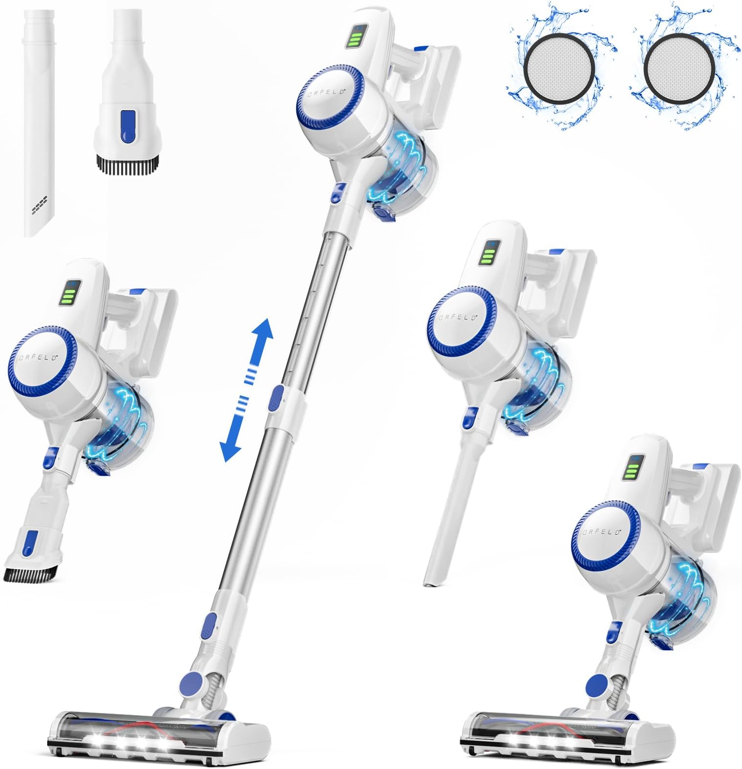 ORFELDCordless Vacuum Cleaner with 2200mAh Battery, Powerful Suction for 35 Mins - For Home Hardwood, Carpet, Pet Hair