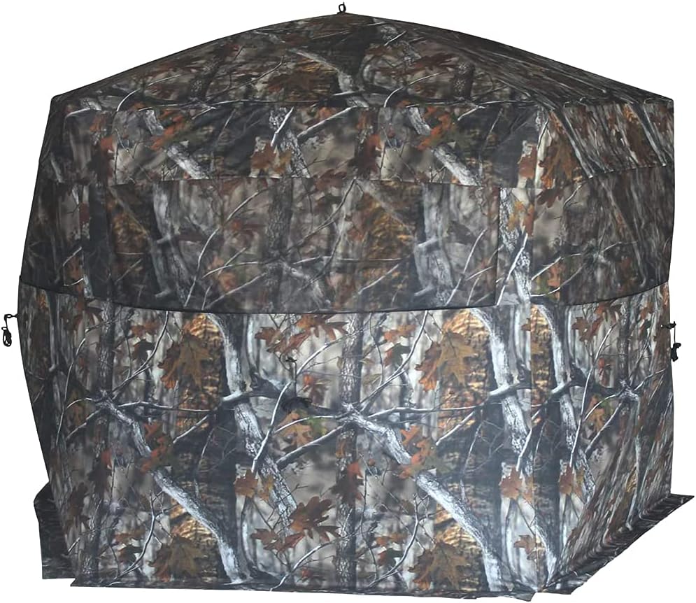 THUNDERBAY Gobbler Lodge 5-Side Hunting Blind, 4 Person Ground Blind for Deer Hunting, 300D Oxford Fabric Deer Blind, JX Hardwood Camo Pattern