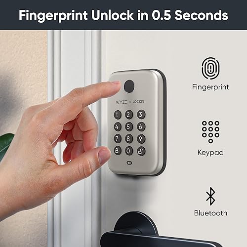 Miniatura 2 de Wyze Perno de bloqueo automático, puerta de entrada sin llave de huellas dactilares, reemplazo inteligente de cerrojo Bluetooth, teclado