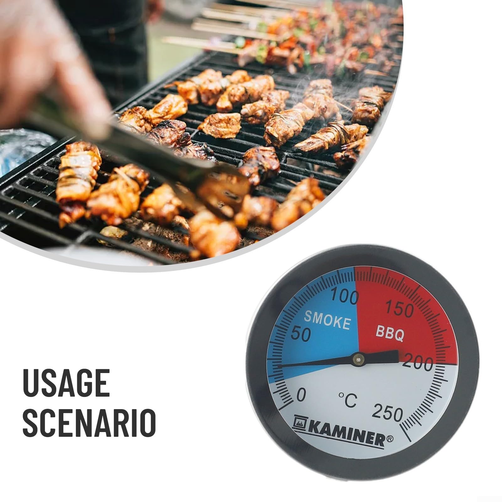 BBQ Grill Thermometer, Thermometer Gauge, Edelstahl Gasgrill Stainless Steel Thermometer Thermostat with Probe 250°C Barbecue Tools Kitchen Cooking Thermometer