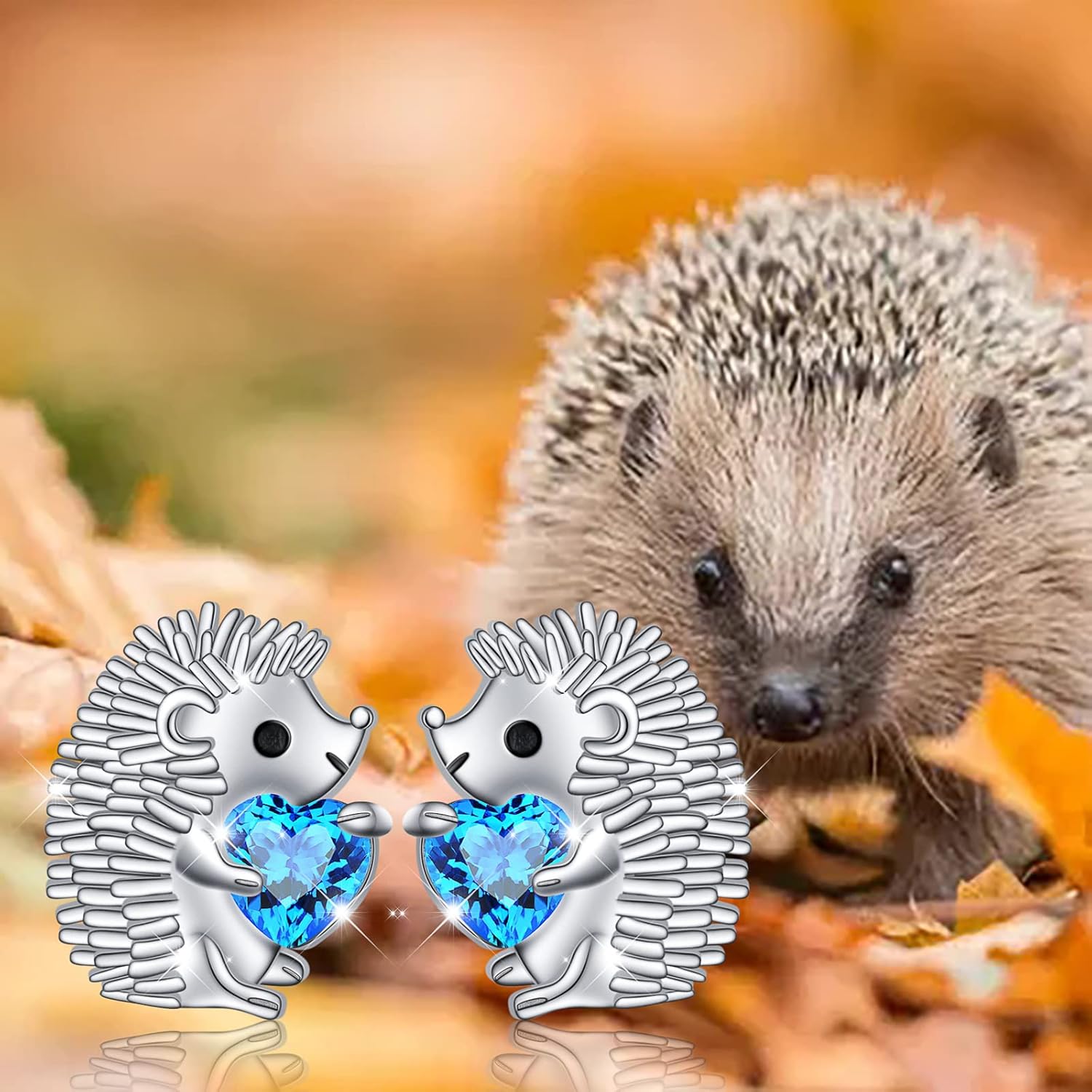 FLYOW 925 Sterling Silver Cute Animal Heart CZ Hedgehog Pendant Necklace and Stud Earrings Bracelet Set for Women Birthday Jewelry - Image 2