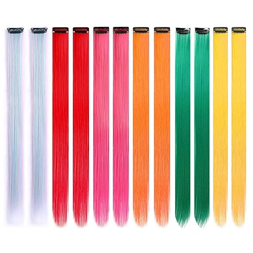 Extensiones de cabello de colores de 22 pulgadas, 12 unidades, extensiones de cabello sintético con clip, extensiones de cabello sintético con clip,