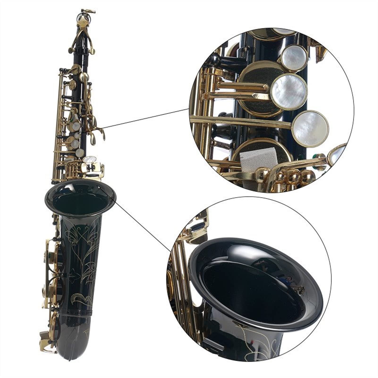 Confezione Completa Chiave in Oro Placcato Nichel Nero Alto E Sassofono Contralto in Ottone Piatto Chiusura a Conchiglia Bianca per Principianti Sax Ottone