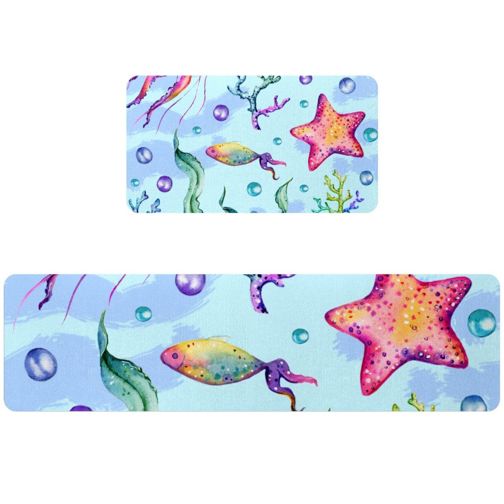 Tapis de cuisine antidérapants motif méduse et étoile de mer
