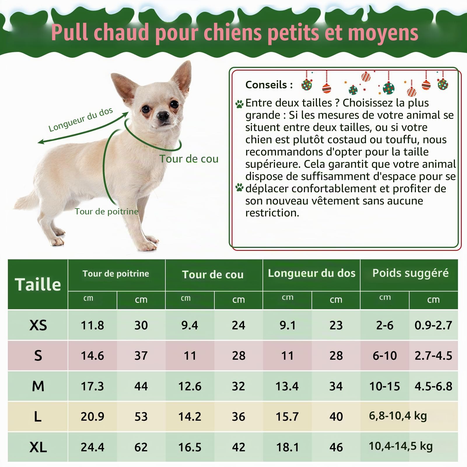 KONVINIT Pull Noël Chien Moyen, Pull Polaire Chien Taille Moyenne Imprimé Renne + Cœur + Flocon Pull pour Chien Bouledogue Français