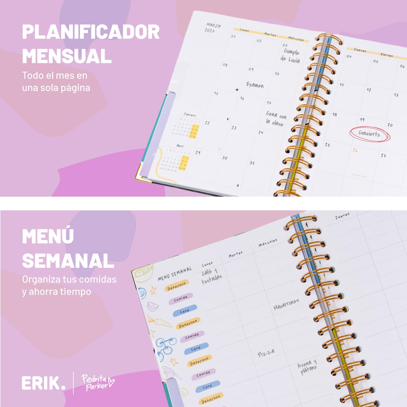 Grupo Erik Agenda escolar 2026 2027 Semana Vista Pedrita Parker en Español - Agenda Semana Vista A5 para niñas de Universidad e Instituto [Curso 26/27] Con Tapa dura, Pegatinas e Ilustraciones