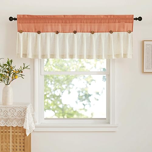 Miniatura 8 de NICETOWN Cenefas de cortina para cafetería, bar, granja, elegante cenefas con bolsillo para barra, para cocina, sótano, diseño de botones, cenefas