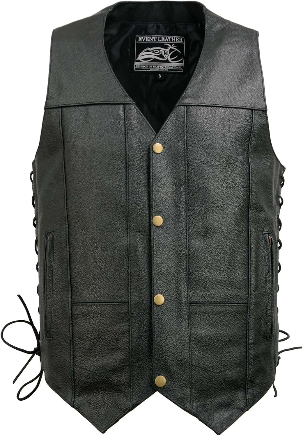 EVENT LEATHER EL1310GO Men's Classic Western Style Snap Button Black Motorcycle Riders Leather Vest - Image 9