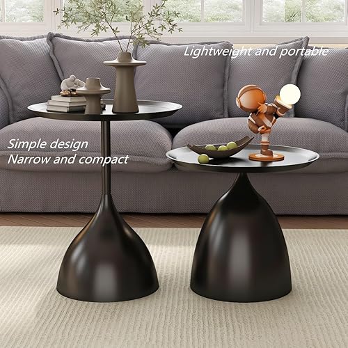 Miniatura 7 de Mesas anidables, mesas auxiliares negras, mesas auxiliares modernas para sala de estar, juego de 2 mesas auxiliares, mesa de consola y pedestal