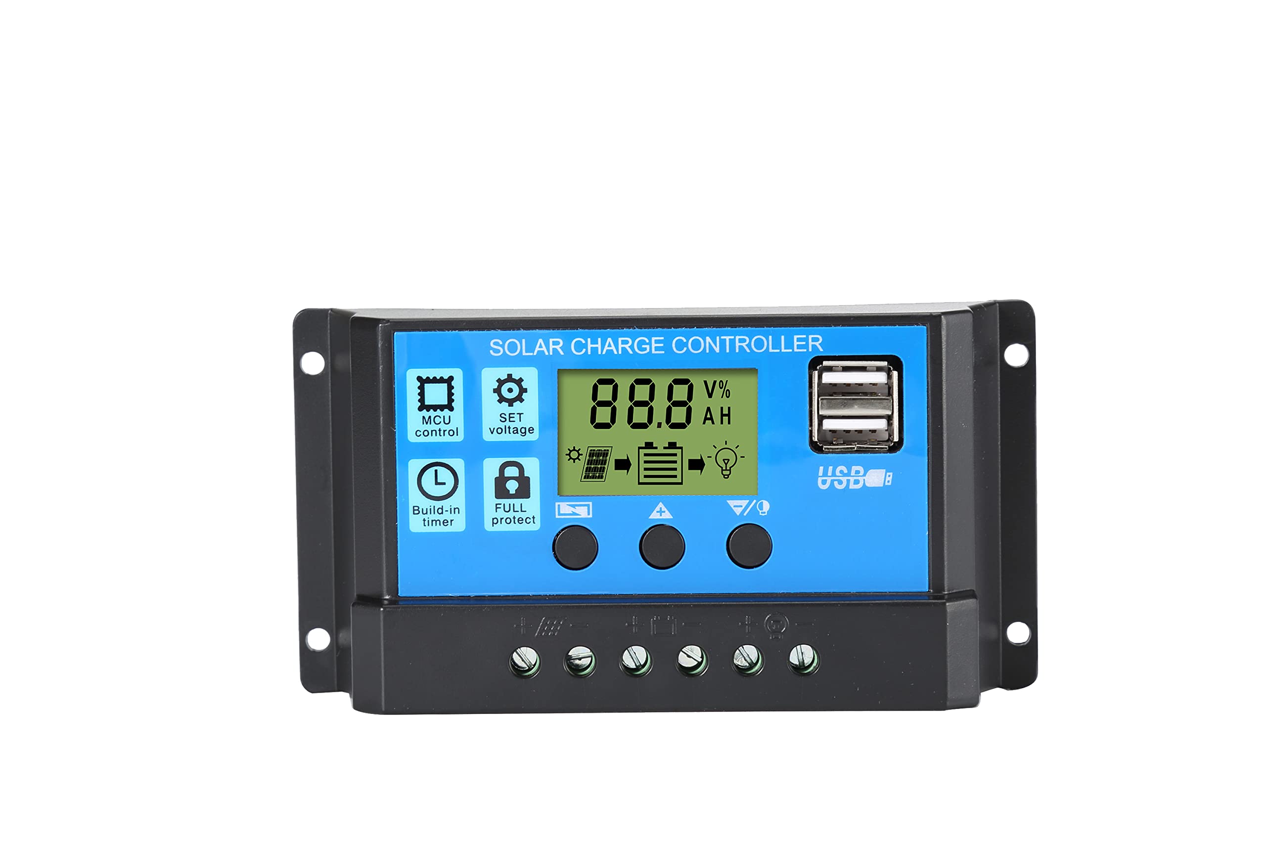 Solar Charge Controller, 2 USB Port 12V/24V PWM Solar Charge Controller (20A)