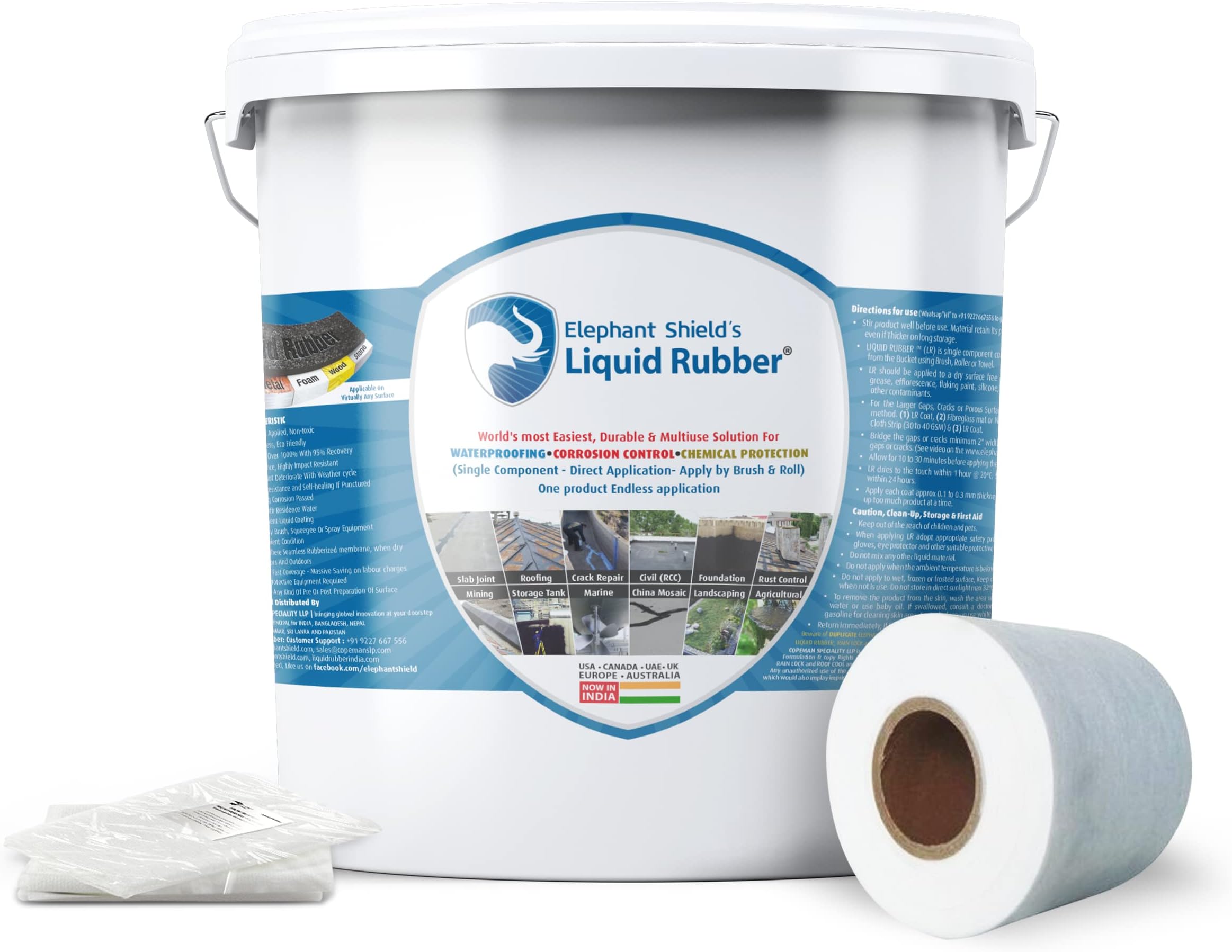 Elephant Shield Liquid Rubber For Long Lasting Ready To Use Waterproofing For Sheet Joints And Bolt Holes,Gutter Joints, Roof And Wall Crack, Solar Panel, Cut Out, Damp Wall Qty- 5Ltr With RF Fabric