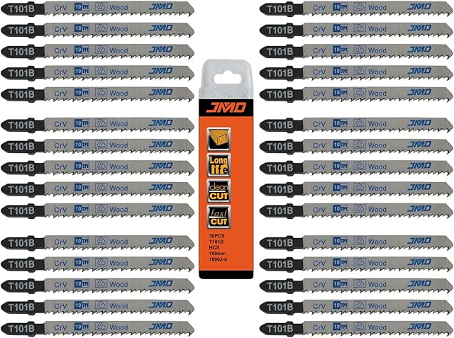 JMD 30-Piece T101B Jigsaw Blades Wood 10TPI Jig Saw Blades for Wood 100mm Jigsaw Blade Set Compatible with Bosch Dewalt Makita etc