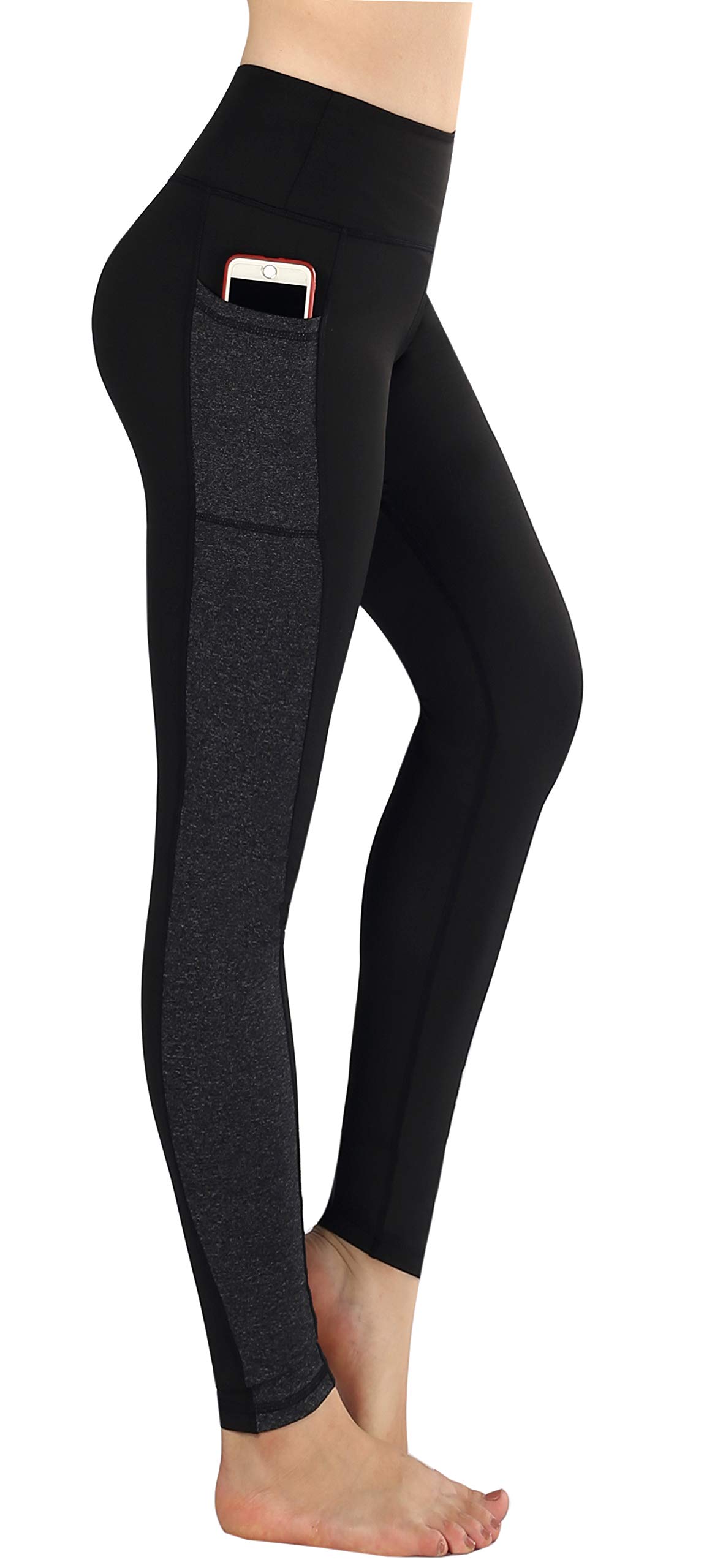 Neonysweets Women's Yoga Pants High Waist Tummy Control Workout Pants Leggings with Pocket Black L