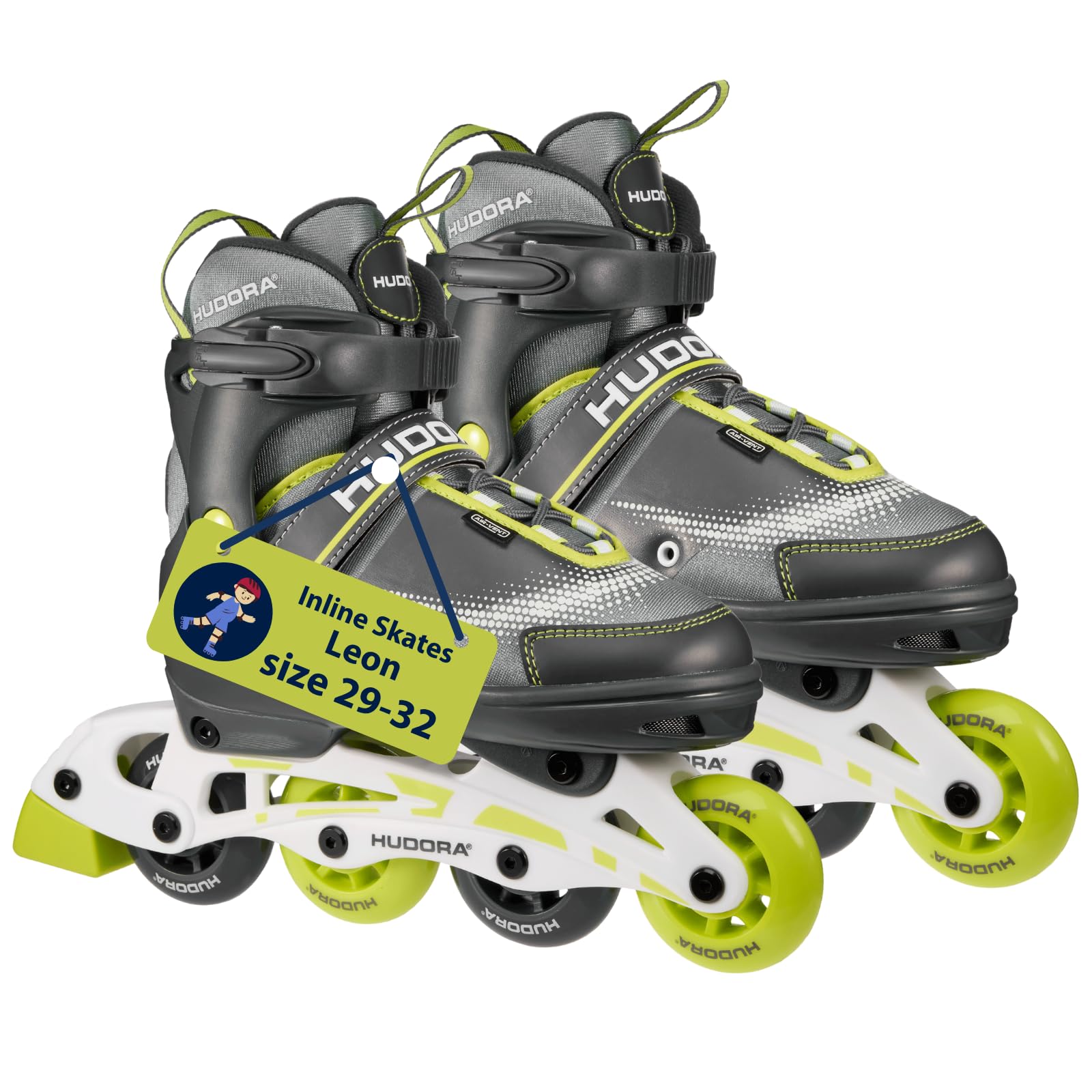 Hudora Inline Skates Leon - Inline skates for children/teenagers & adults in lime - Roller skates adjustable up to 4 sizes - Comfortable & stylish skates -size 29-32 โ image 1
