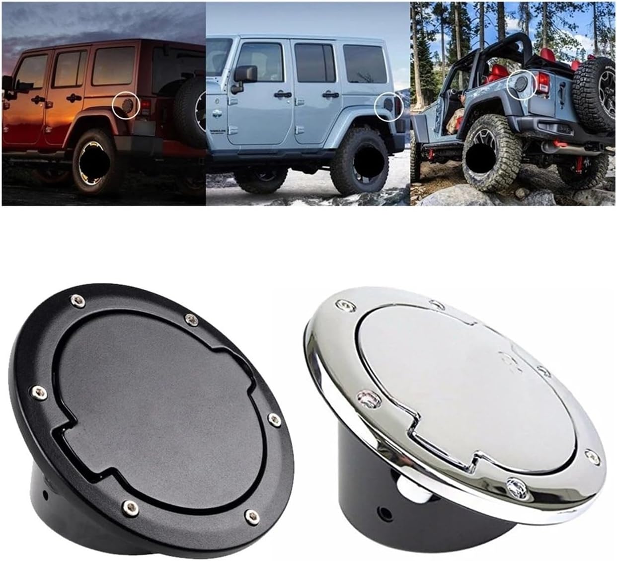 Compatible For Jeep Wrangler JK 2007-2017 2/4 Door Chrome Accessories(STYLE A) Car Fuel Door Tank Cover Cap (STYLE C)